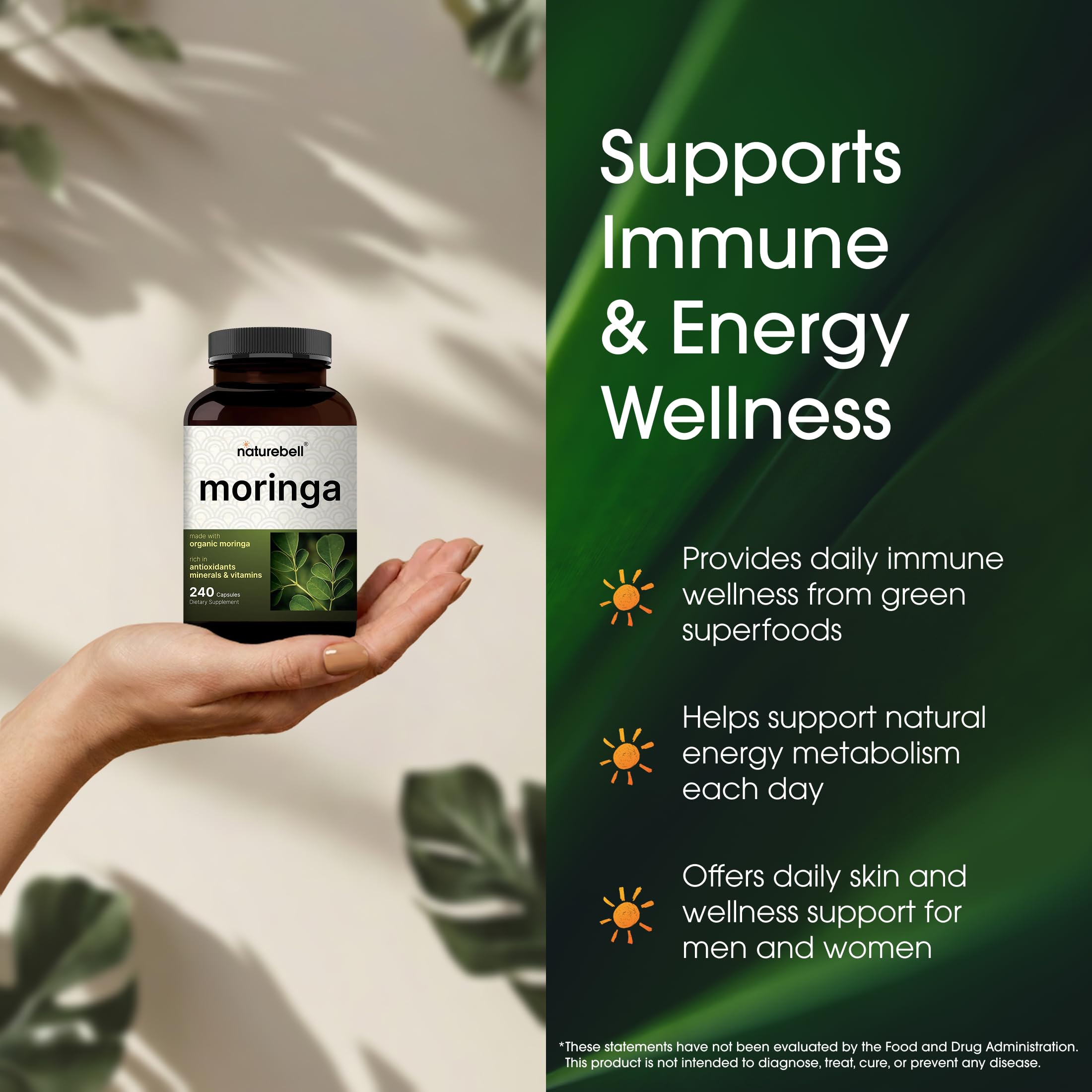 NatureBell Moringa: etiqueta clara que garantiza transparencia y control de calidad.