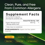 NatureBell Moringa: hojas frescas destacan ingredientes vegetales de calidad.