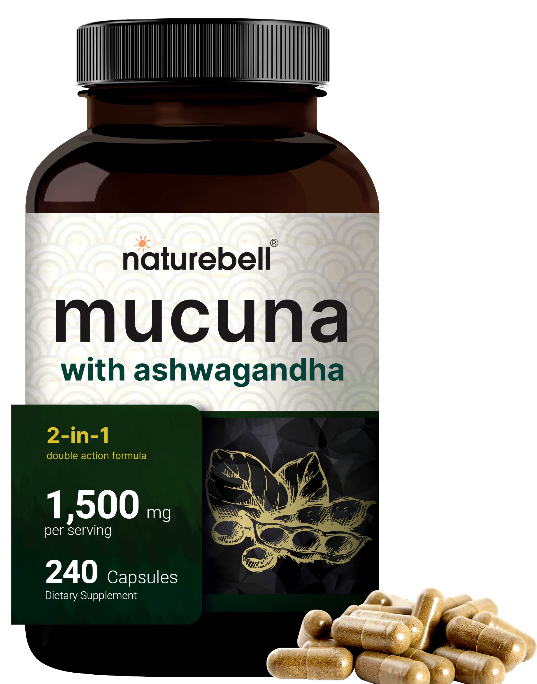 NatureBell Mucuna Pruriens cápsulas en botella para uso diario y bienestar
