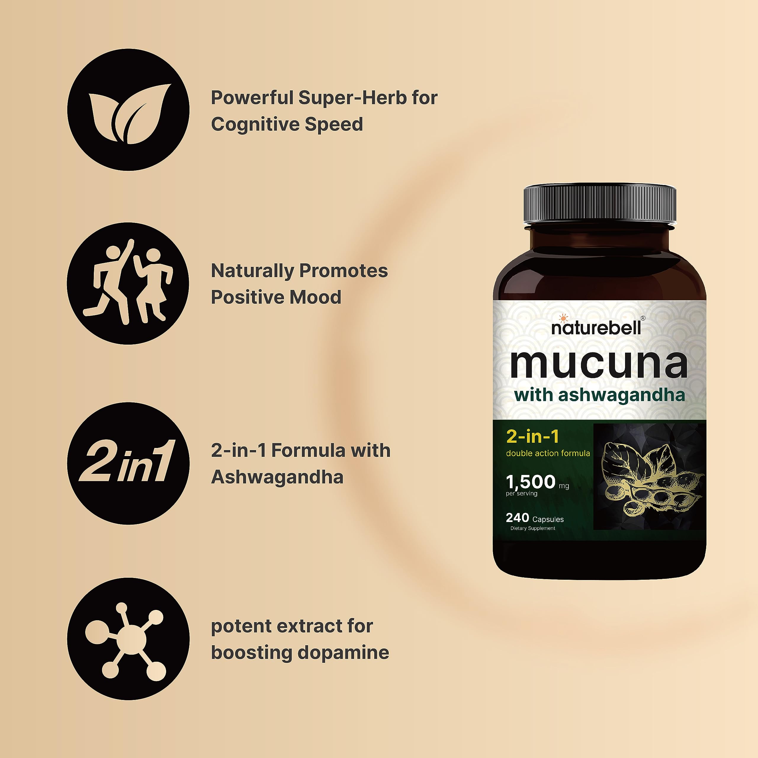 NatureBell Mucuna Pruriens frasco revela ingredientes clave y origen natural