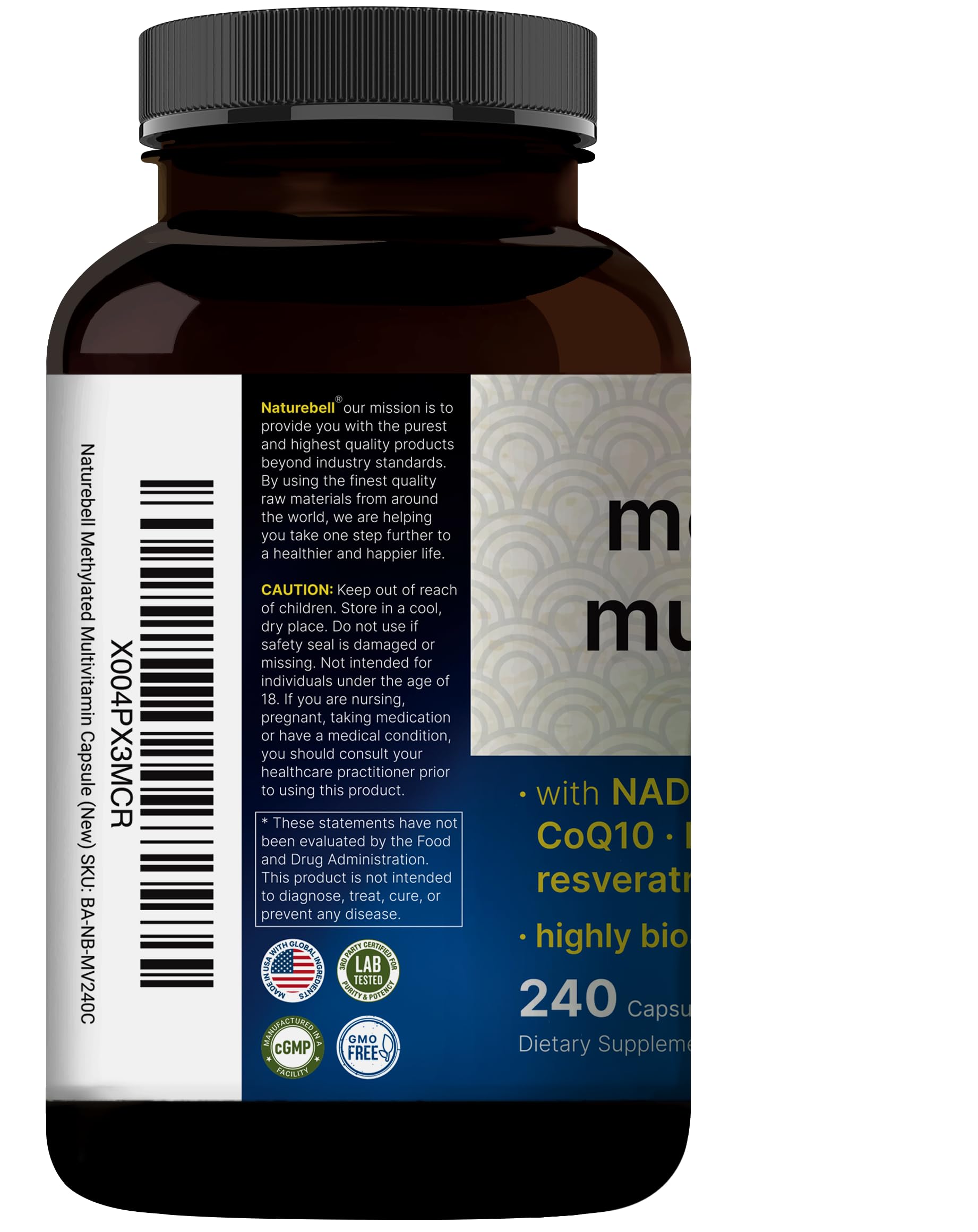 NatureBell multivitamínico metilado uso diario para hombres y mujeres