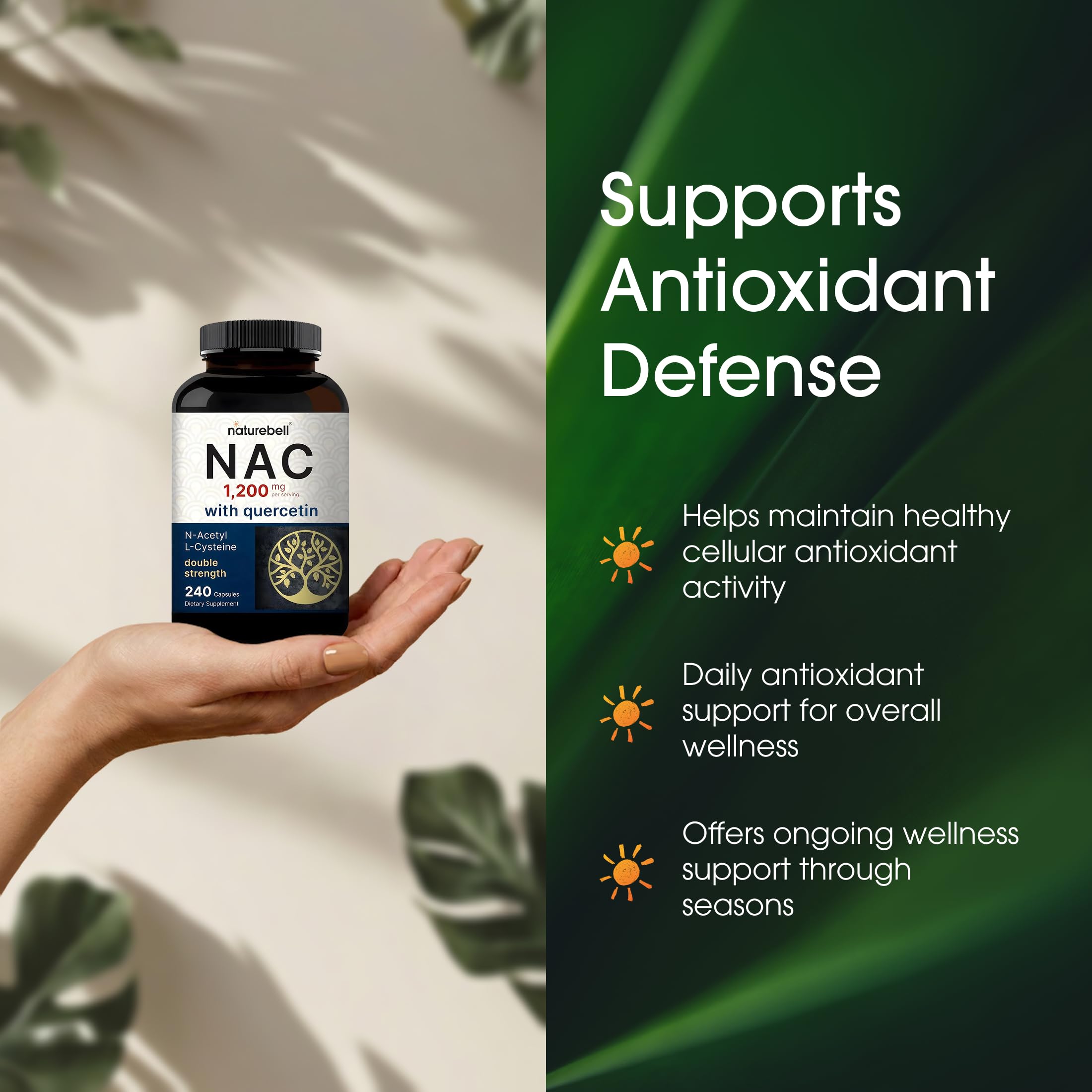 NatureBell NAC 1200 mg con quercetina - etiqueta detallada, ingredientes y usos