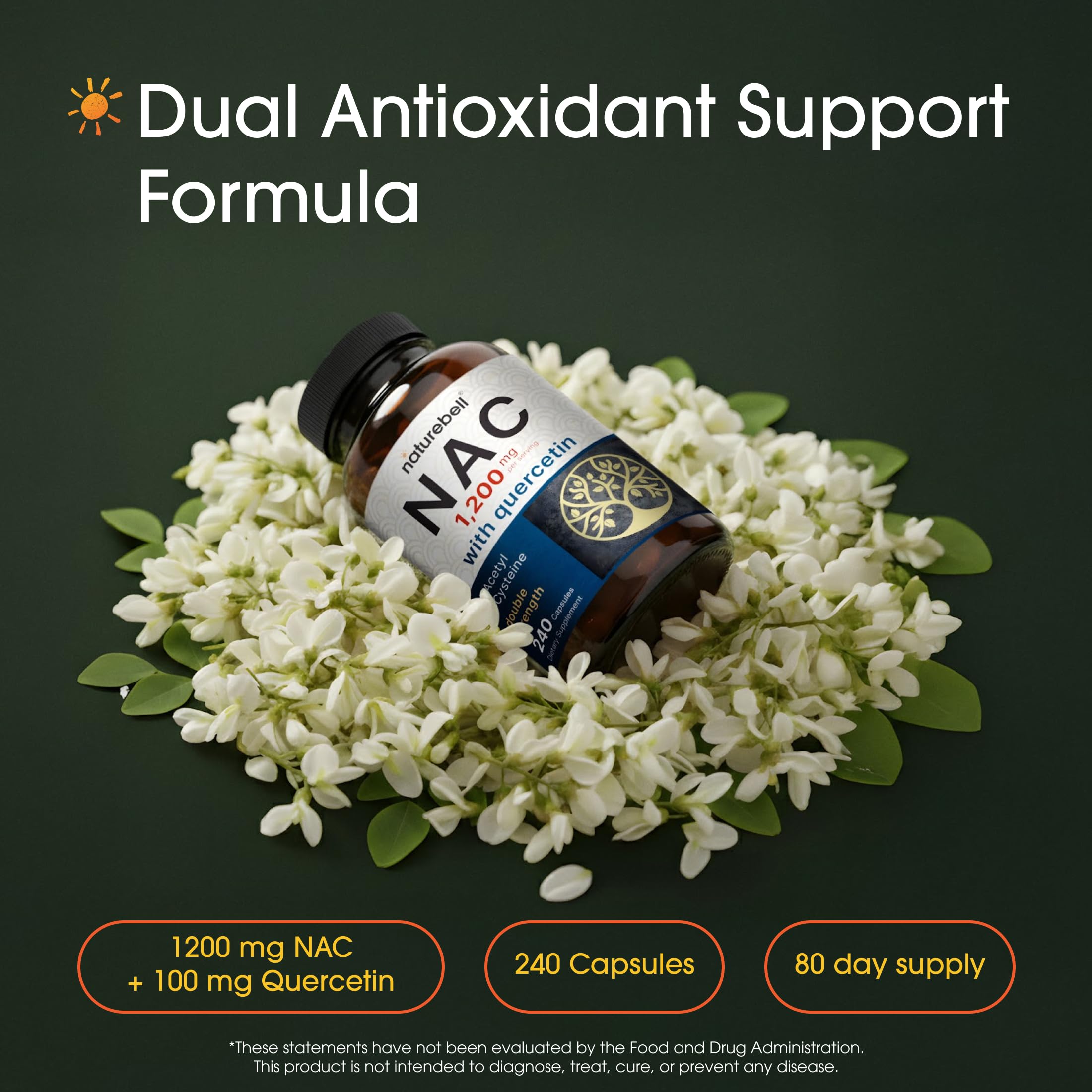 NatureBell NAC 1200 mg con quercetina - cápsulas, conveniencia diaria para el bienestar