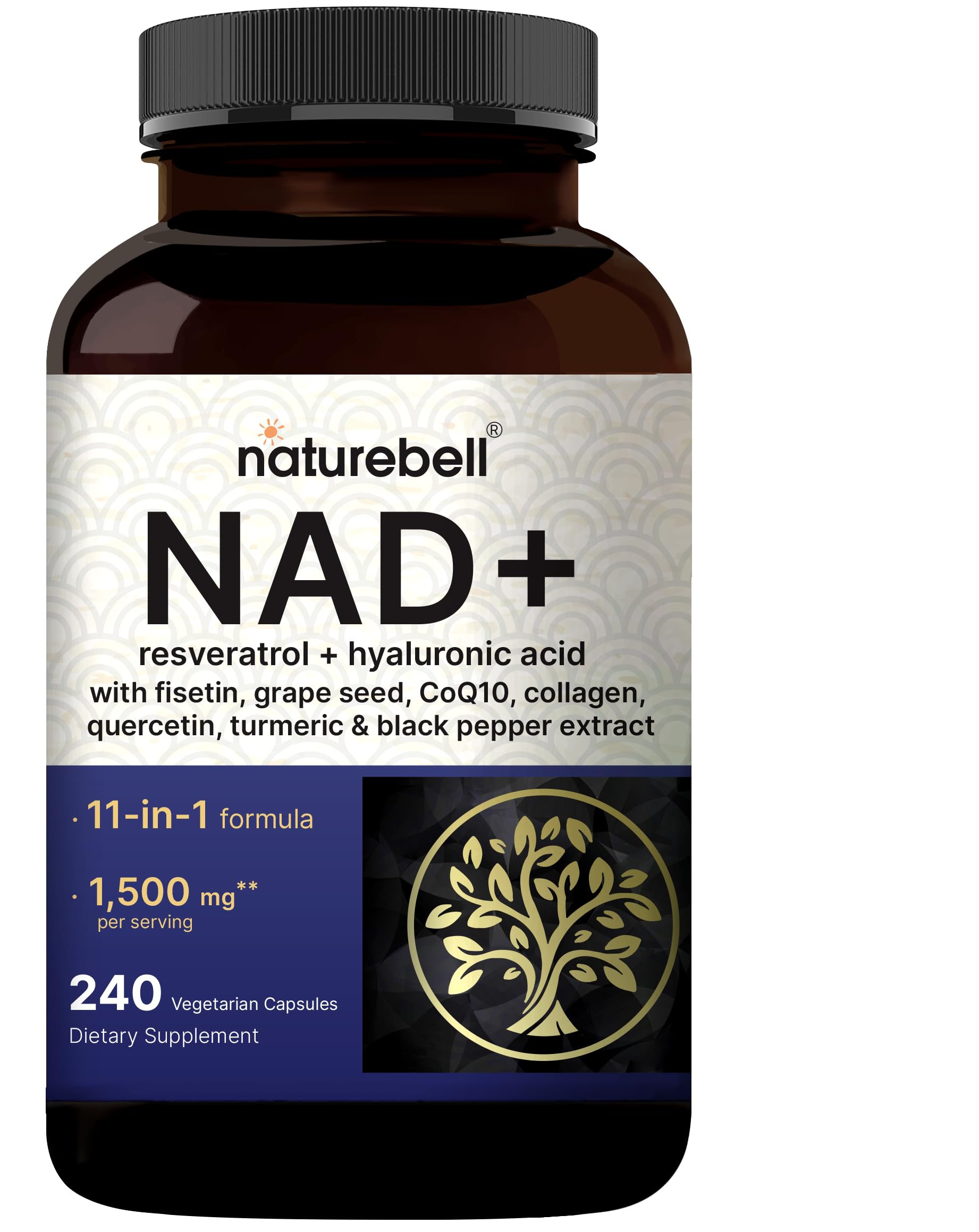 NatureBell NAD+ Complex: botella visible para uso diario y energía sostenida.