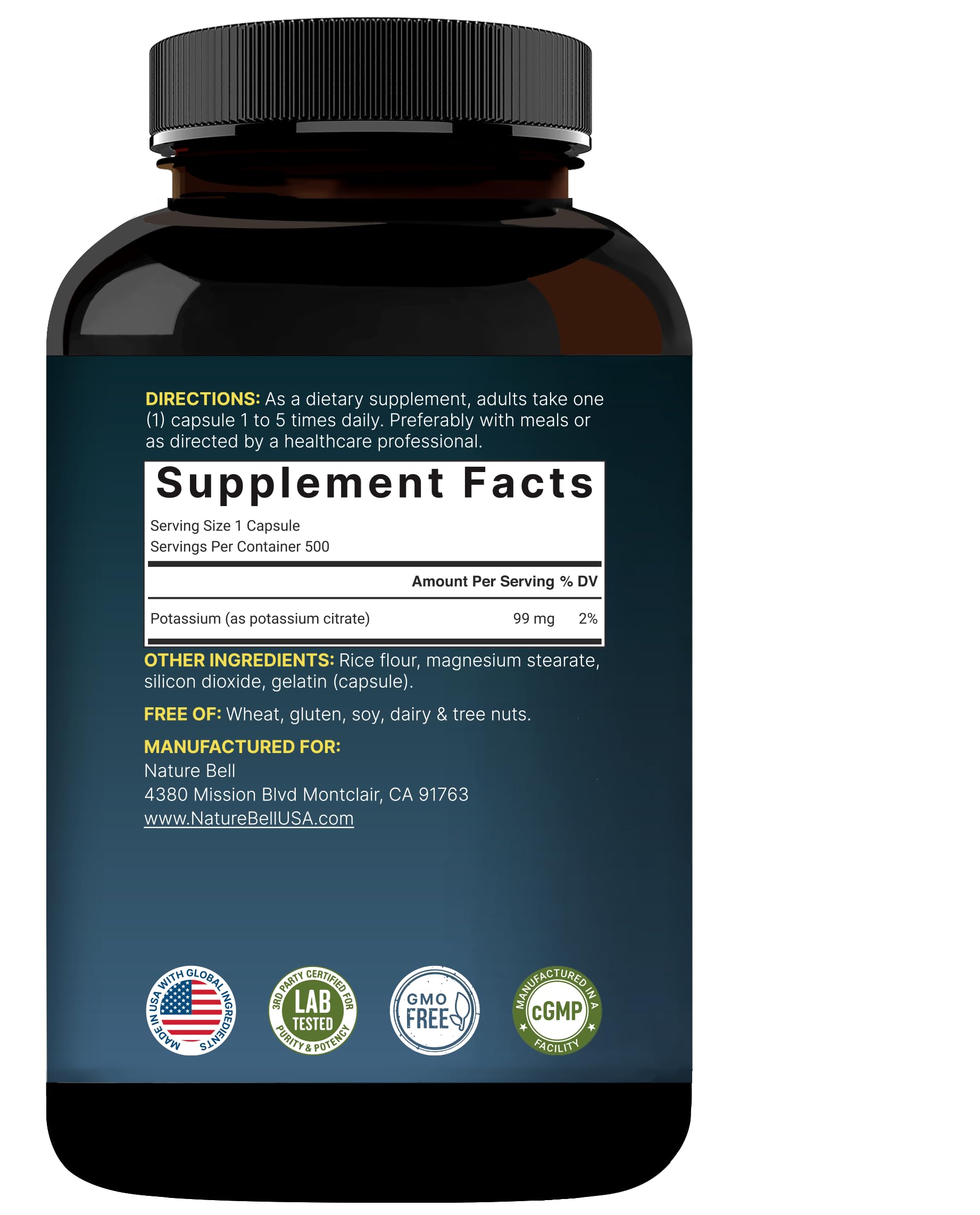 NatureBell Potassium Citrate, dosis diaria sugerida para hábitos activos