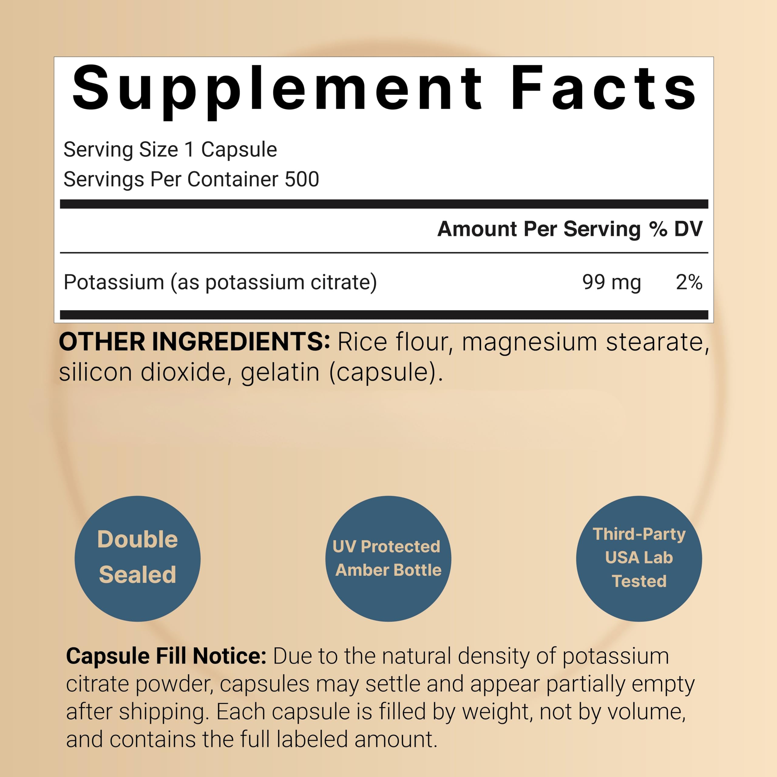 NatureBell Potassium Citrate, etiqueta frontal, forma estable para electrolitos