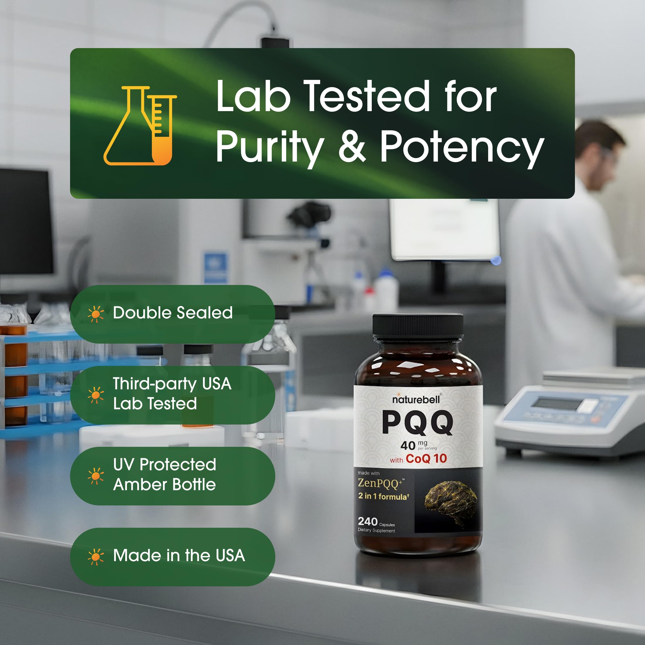 NatureBell PQQ con CoQ10, dosis diaria para energía sostenida