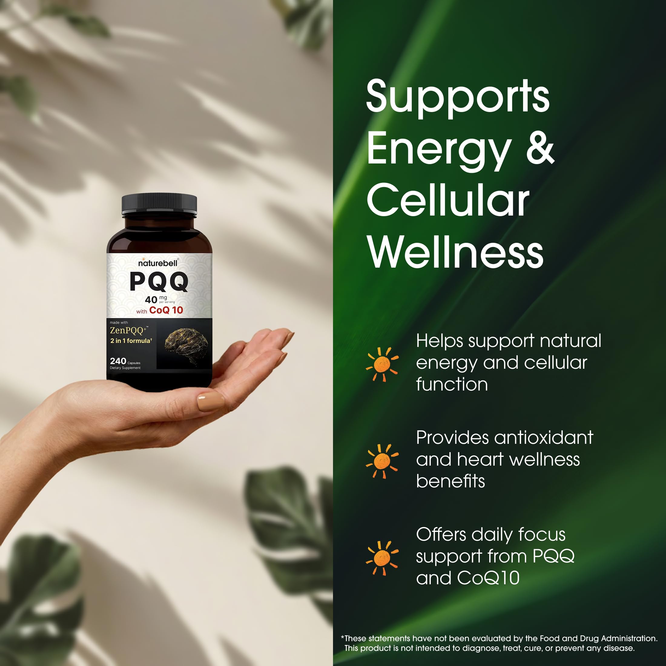 NatureBell PQQ con CoQ10, detalle de etiqueta con ingredientes