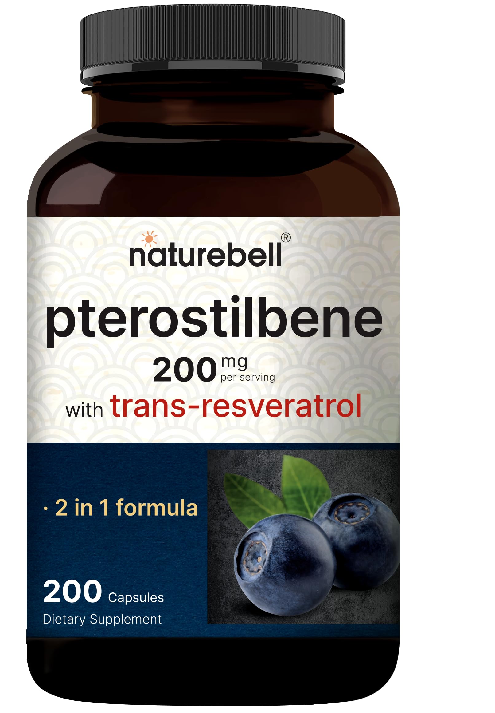 NatureBell pterostilbeno y trans-resveratrol en cápsulas dentro del bote