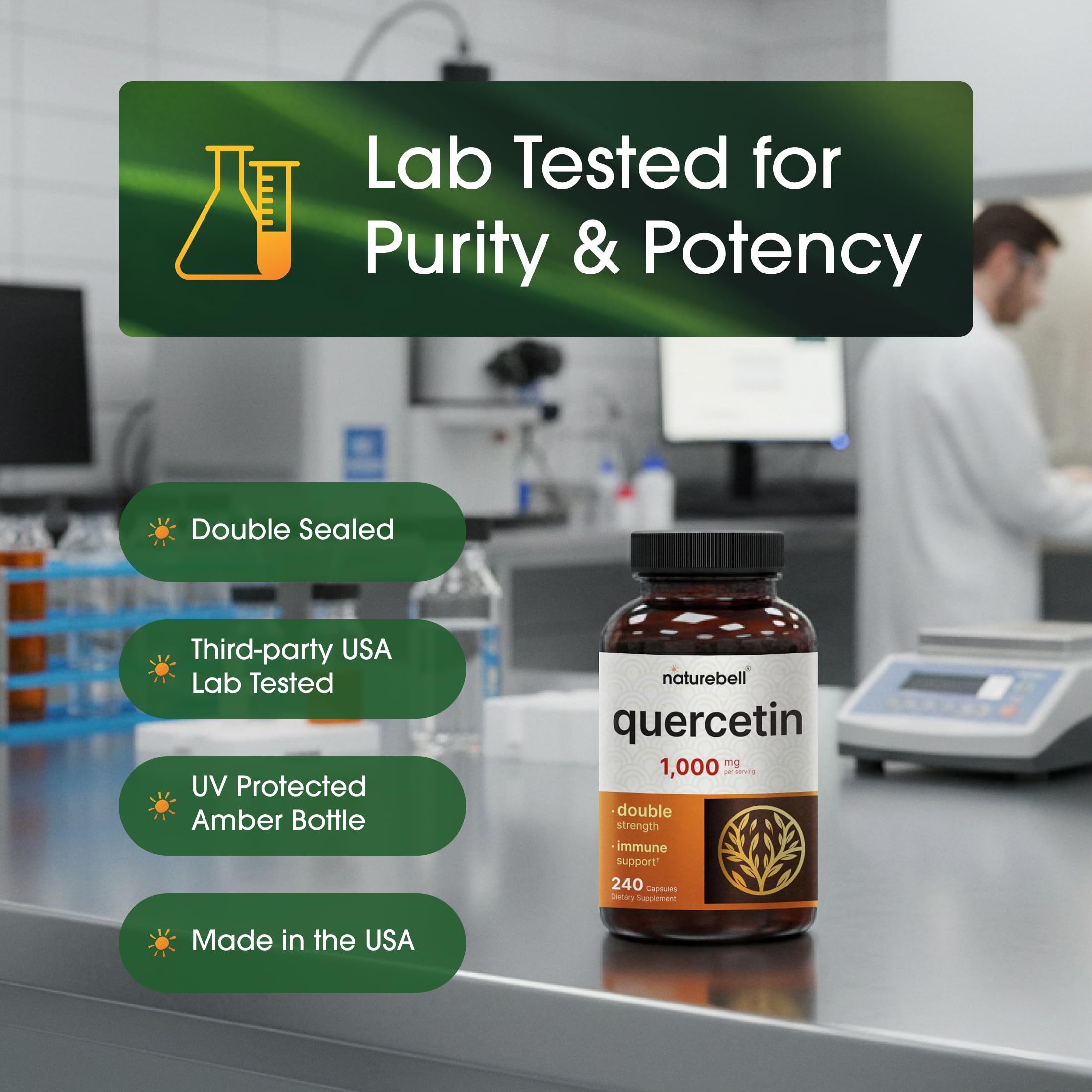 NatureBell Quercetina con Sophora japonica, ingrediente activo de alta biodisponibilidad.