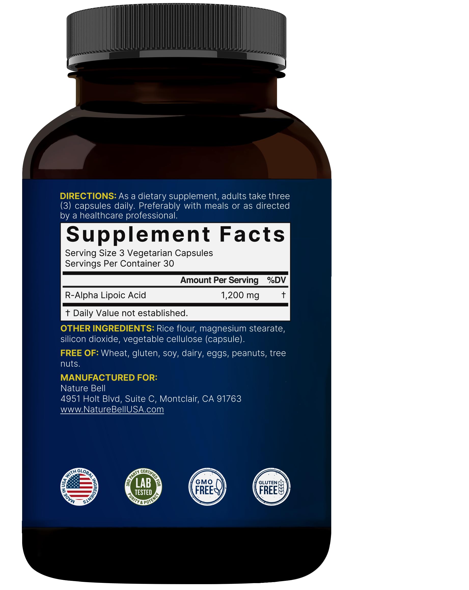NatureBell R-ALA: etiqueta clara para identificar ingredientes y uso recomendado.
