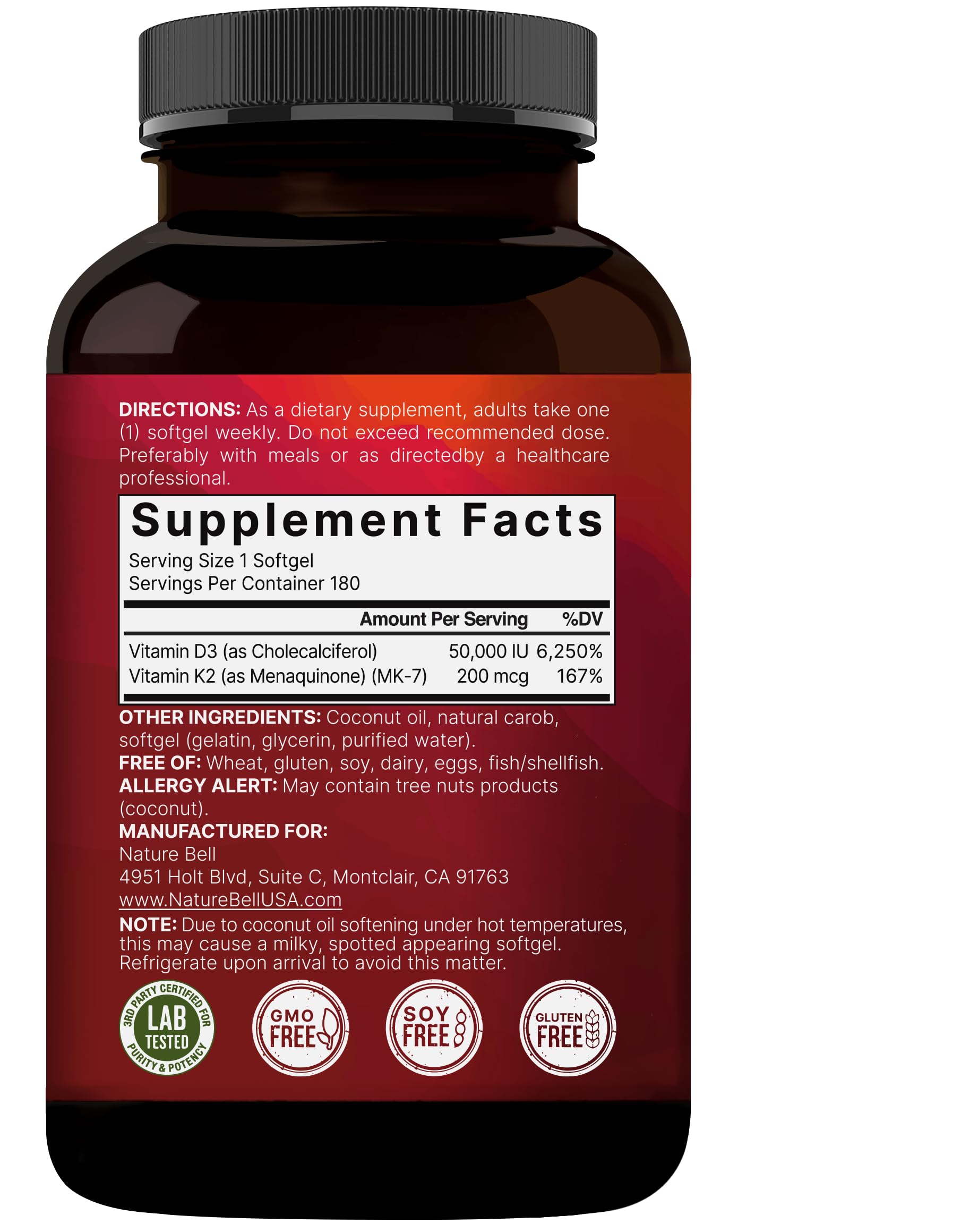 NatureBell envase oscuro protege la vitamina D3 de la luz.