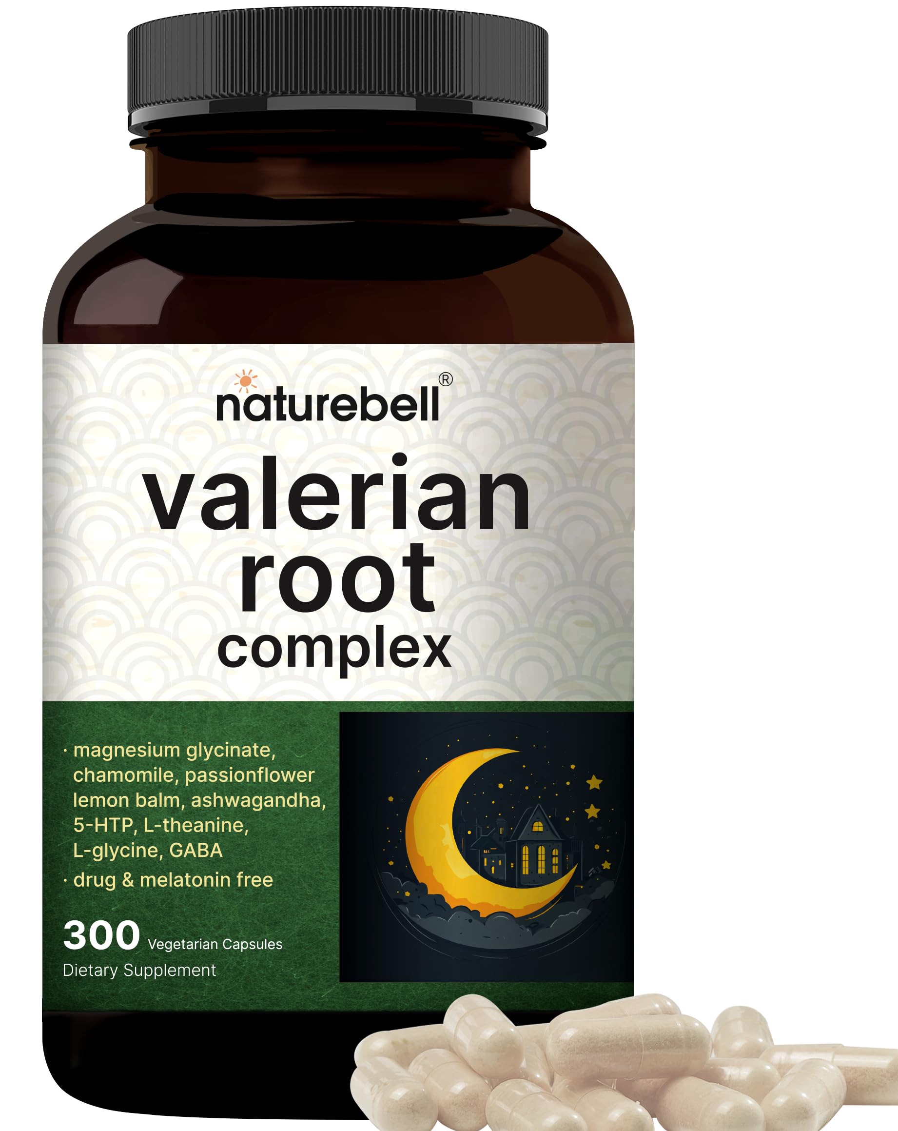 NatureBell valeriana raíz cápsulas en frasco para apoyo natural al descanso
