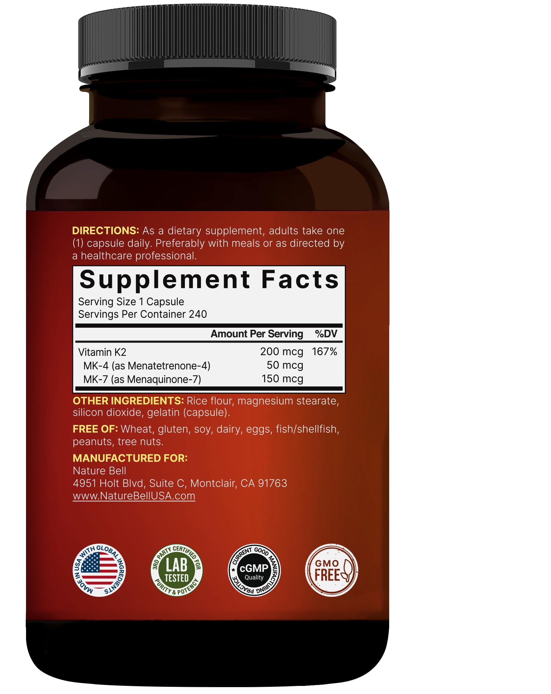 NatureBell Vitamin K2-240 complemento para una dieta equilibrada y bienestar