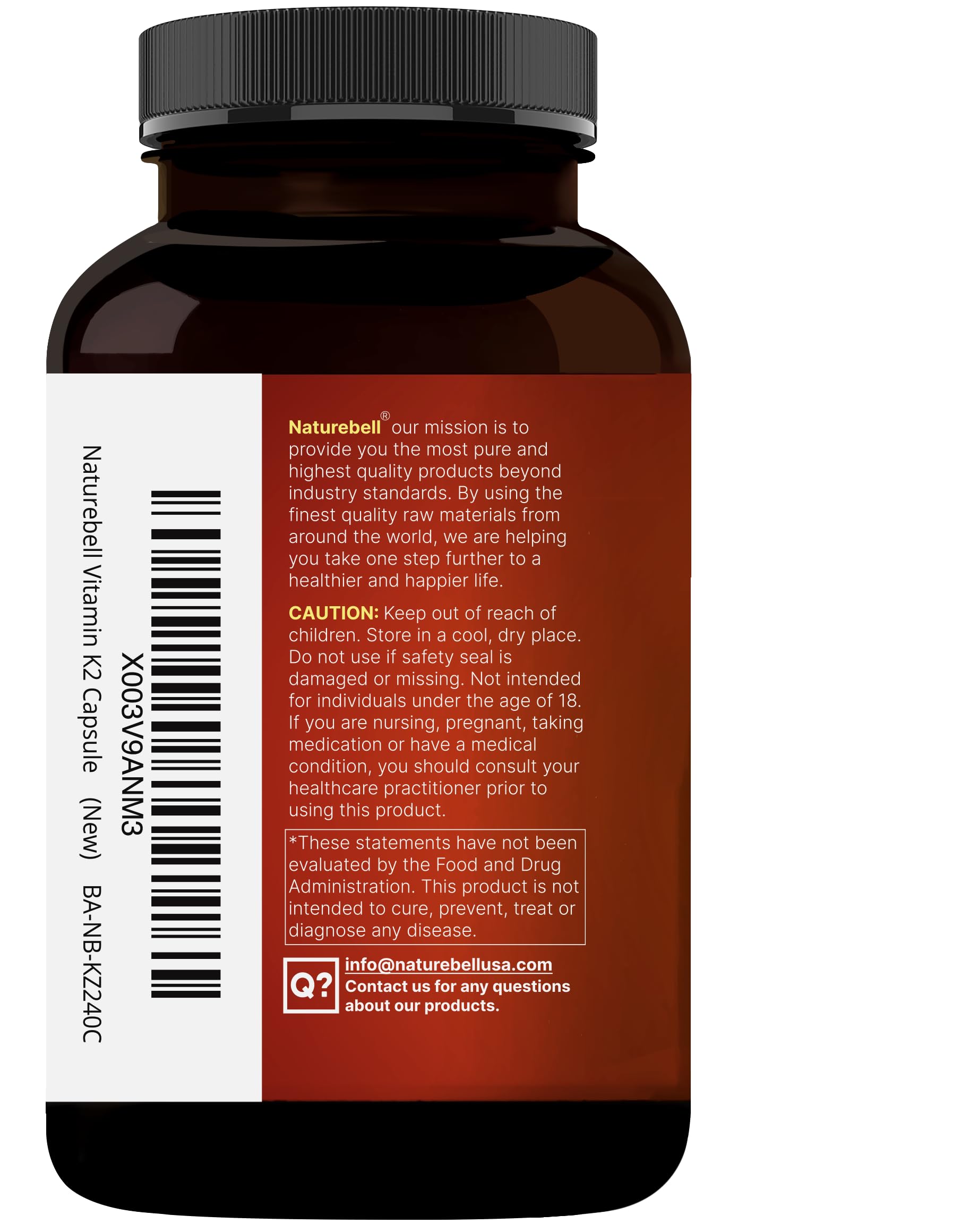 NatureBell Vitamin K2-240 control de calidad por terceros, garantía de pureza
