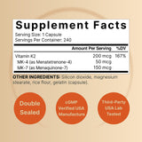 NatureBell Vitamin K2-240 etiqueta detallada para claridad de ingredientes y beneficios