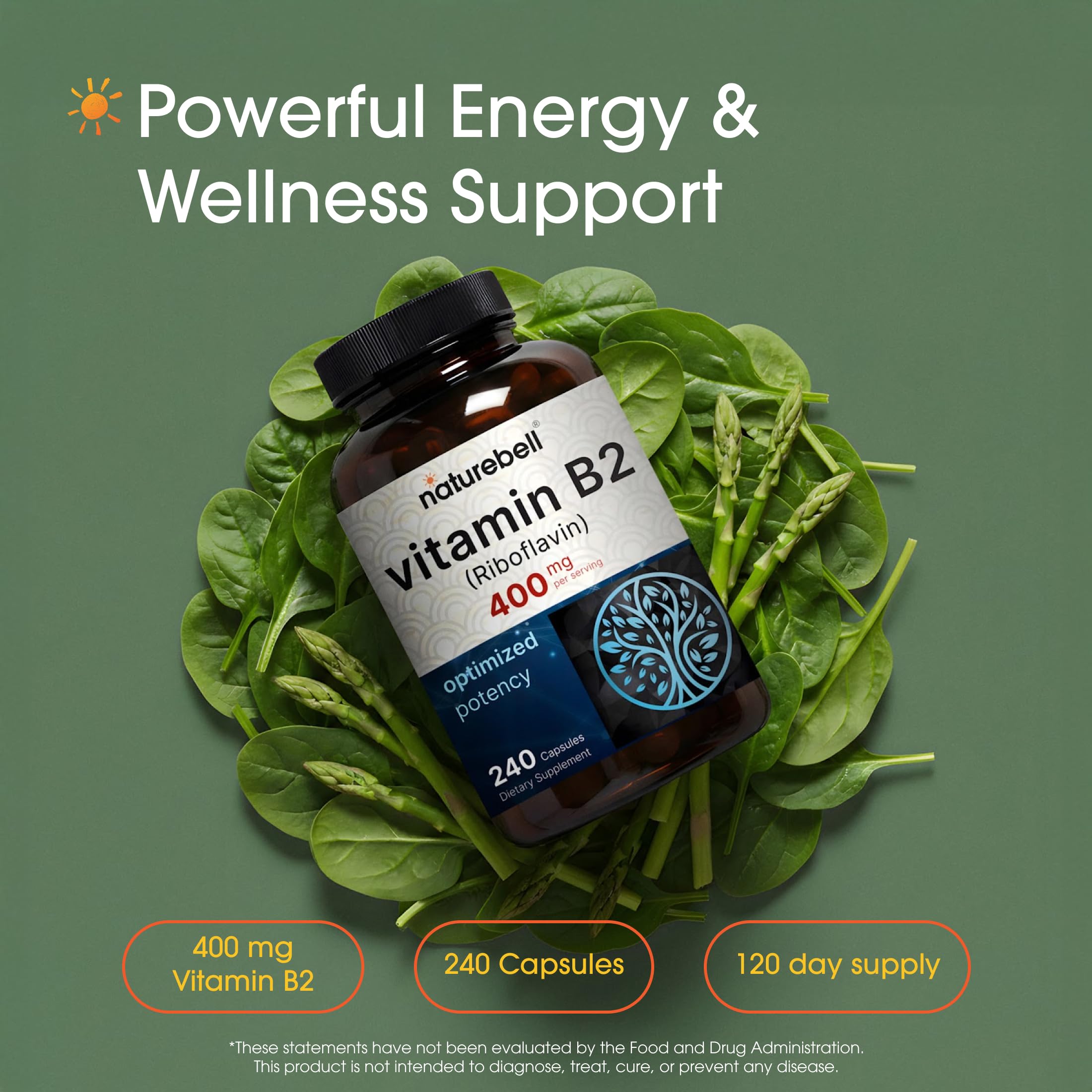 NatureBell Vitamina B2 cápsulas, fácil consumo diario para conveniencia