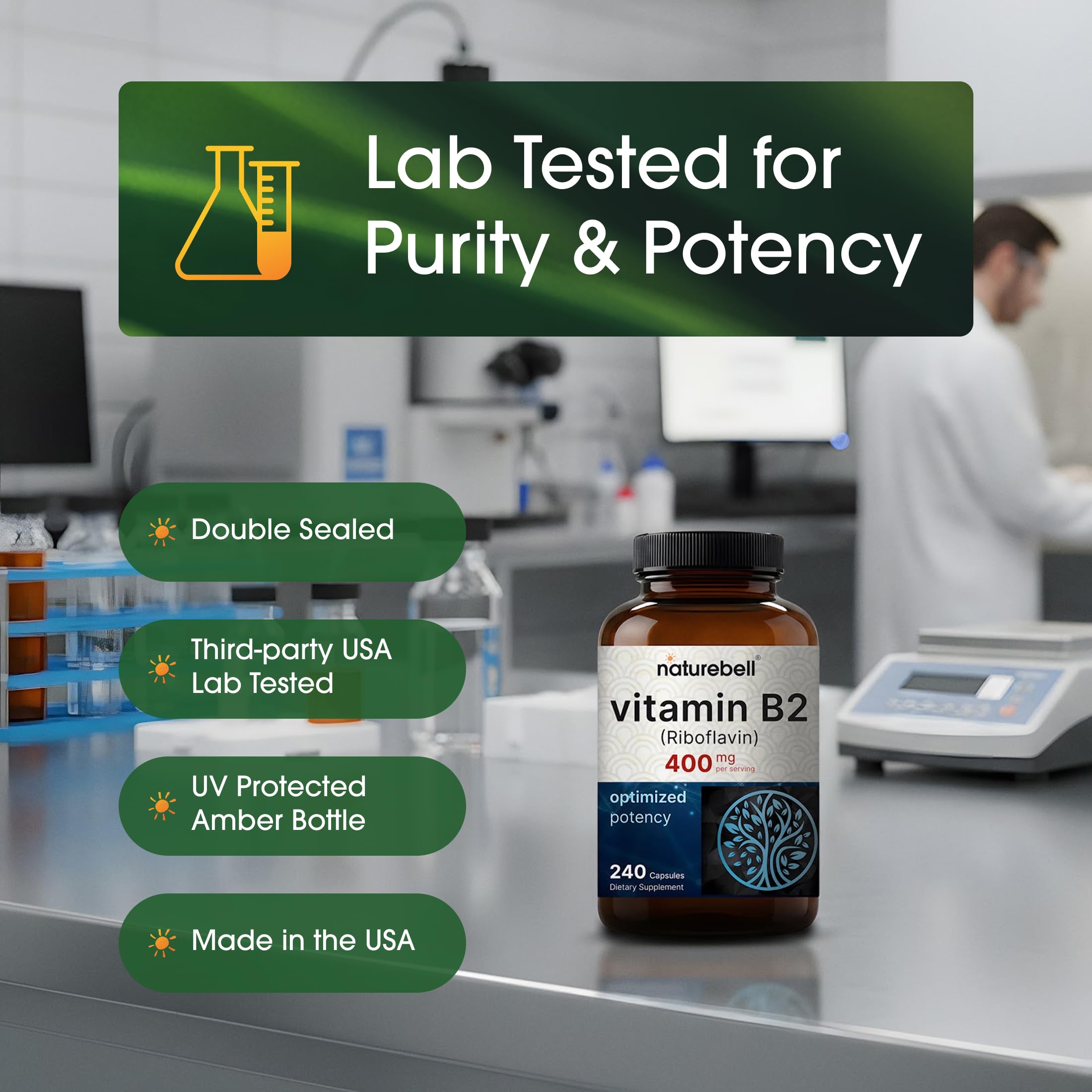 NatureBell Vitamina B2 dosis diaria, organización simple para suplementación