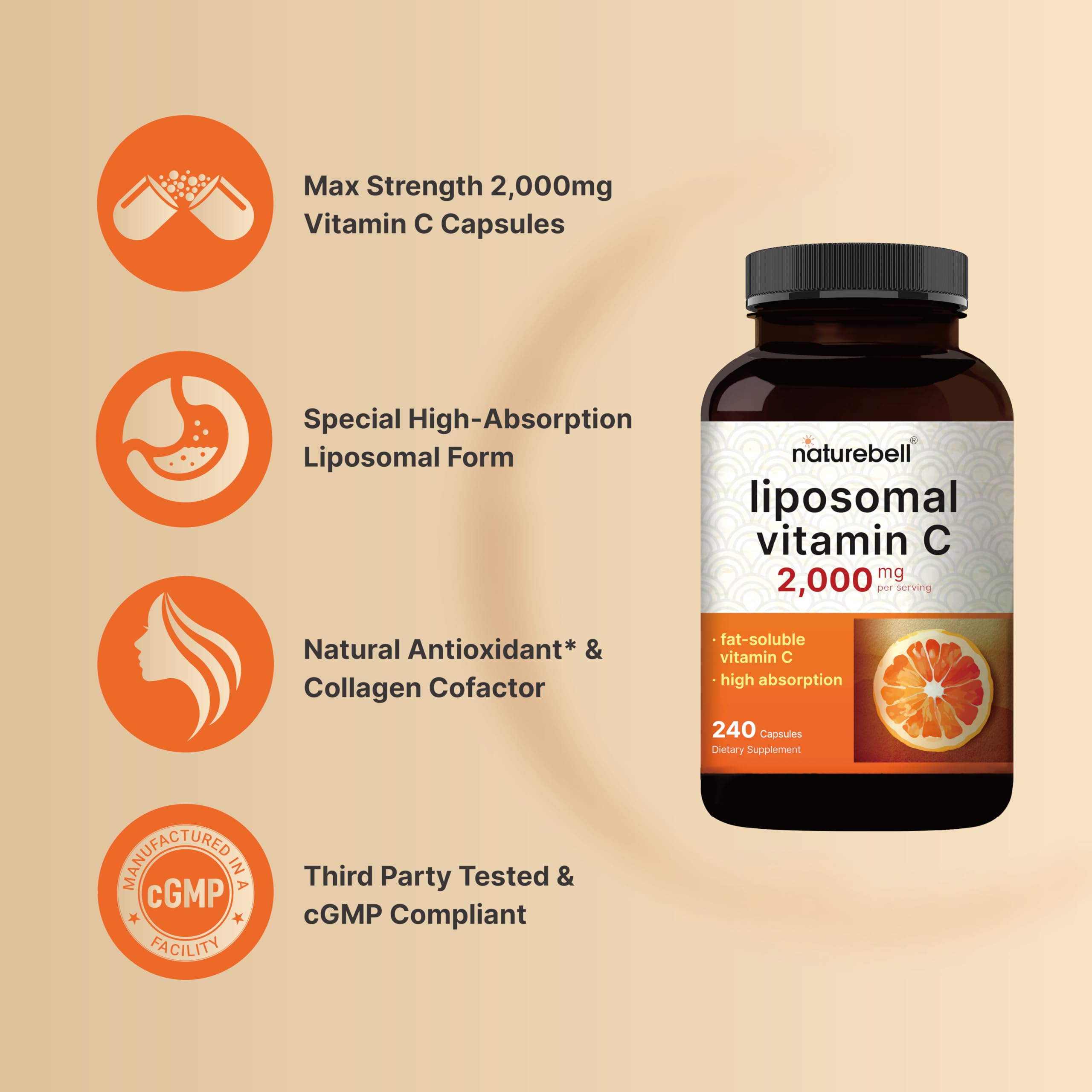 NatureBell Liposomal Vitamina C protege la vitamina C en el tracto digestivo para mejor retención.