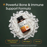 NatureBell Vitamina D3 K2 240, etiqueta, información clara para la dosis diaria.