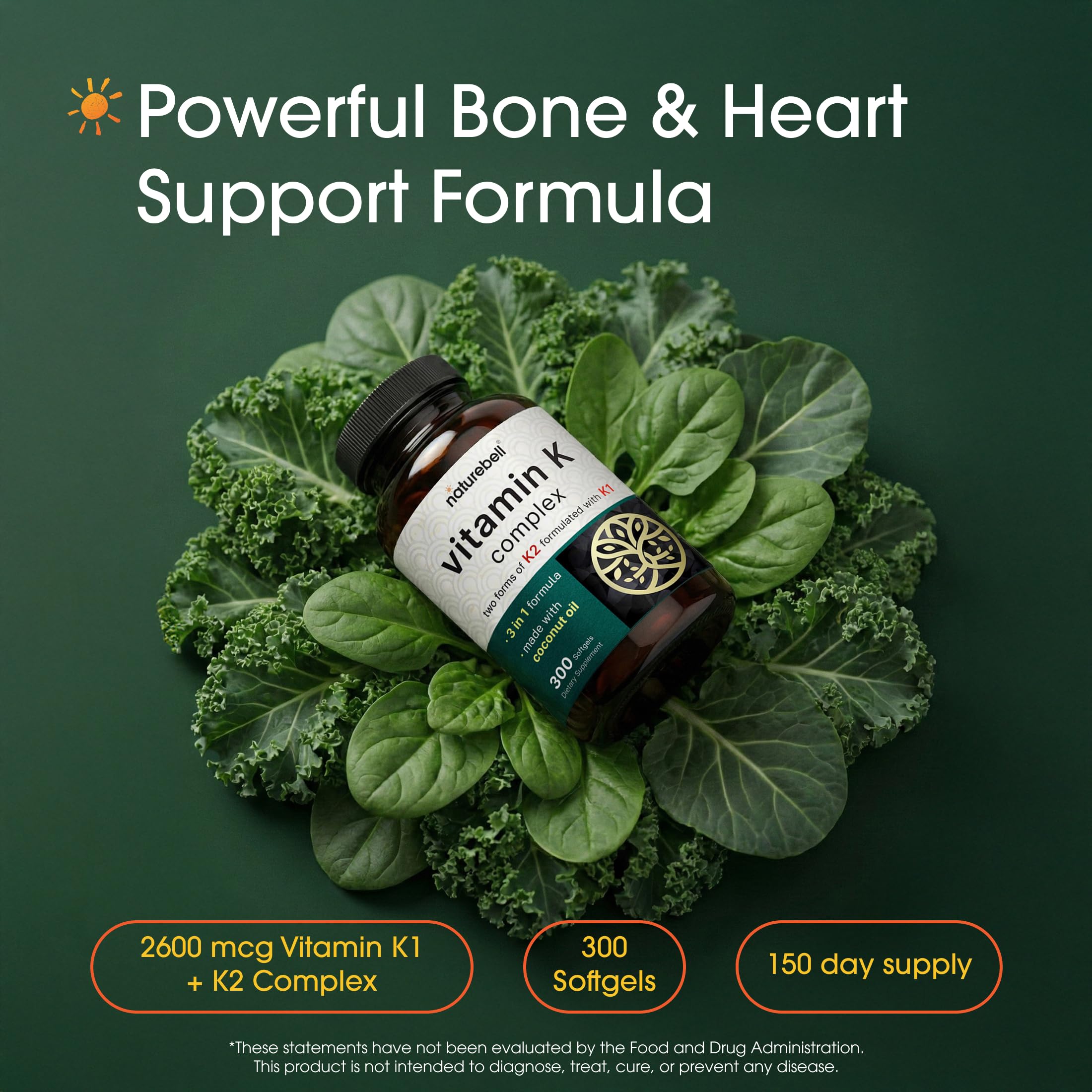 NatureBell Vitamina K Complejo: cápsulas con K1 y K2 MK-4 MK-7 para absorción optimizada.