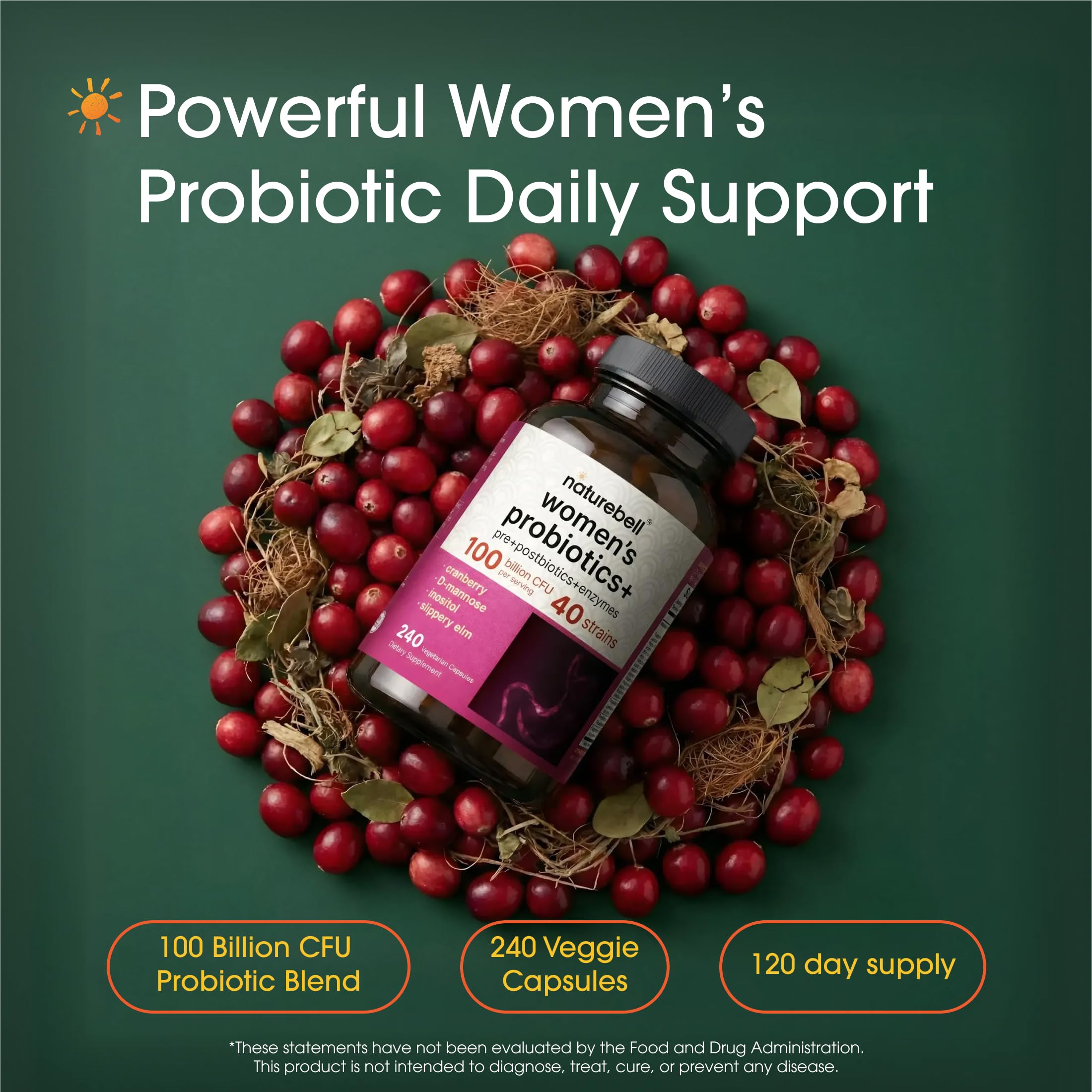 NatureBell Probióticos+ para Mujeres cápsulas alineadas para dosificación diaria