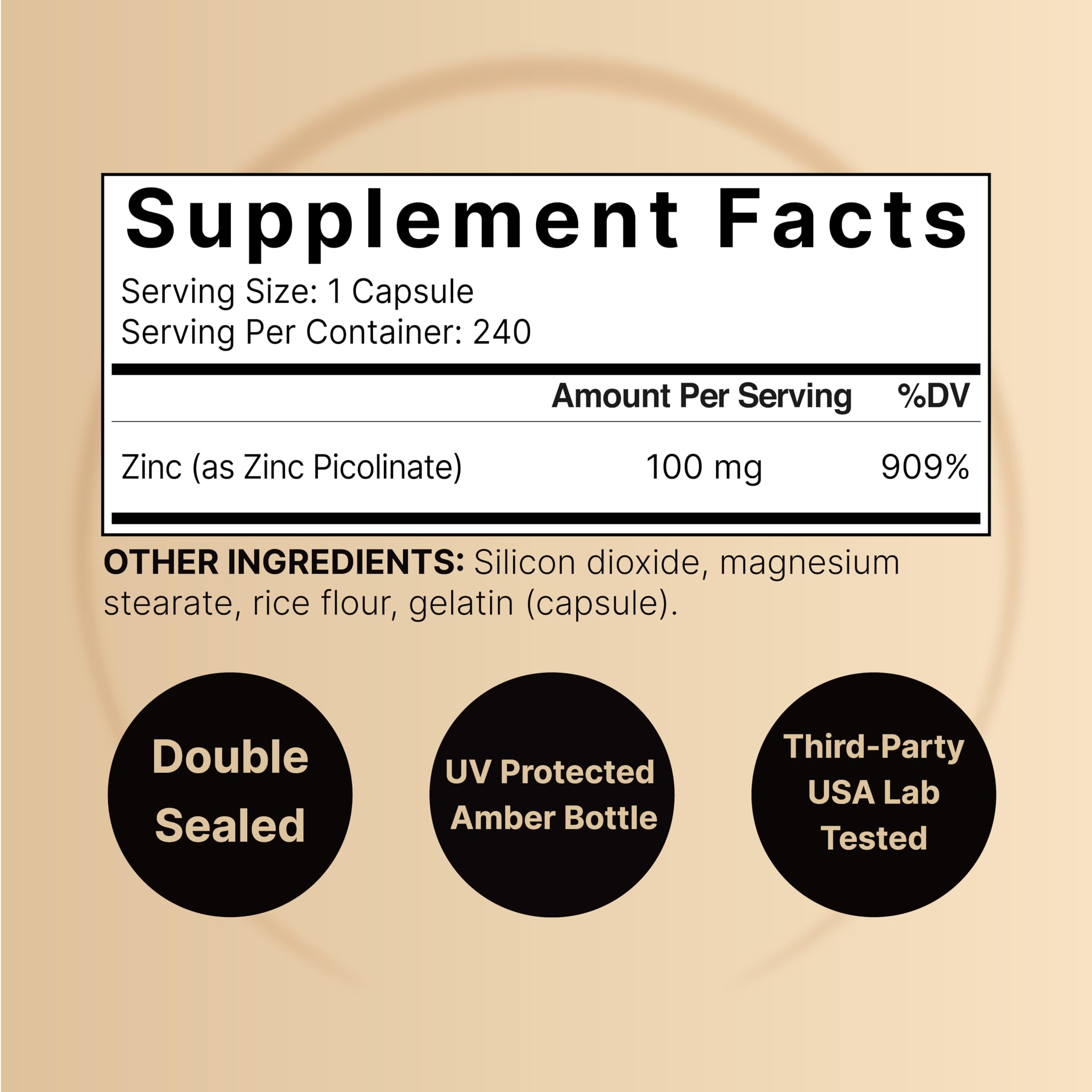 NatureBell Zinc Picolinato 100 mg, botella, opción conveniente para uso diario.