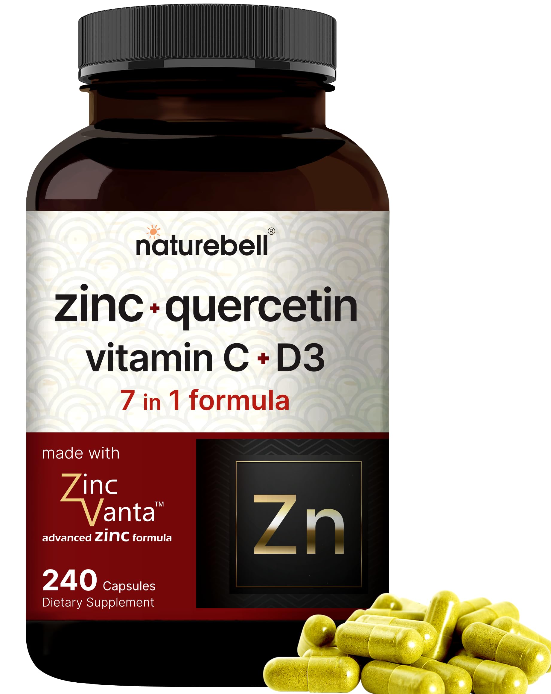 NatureBell Zinc Quercetina: bote frontal, apoyo inmunológico diario