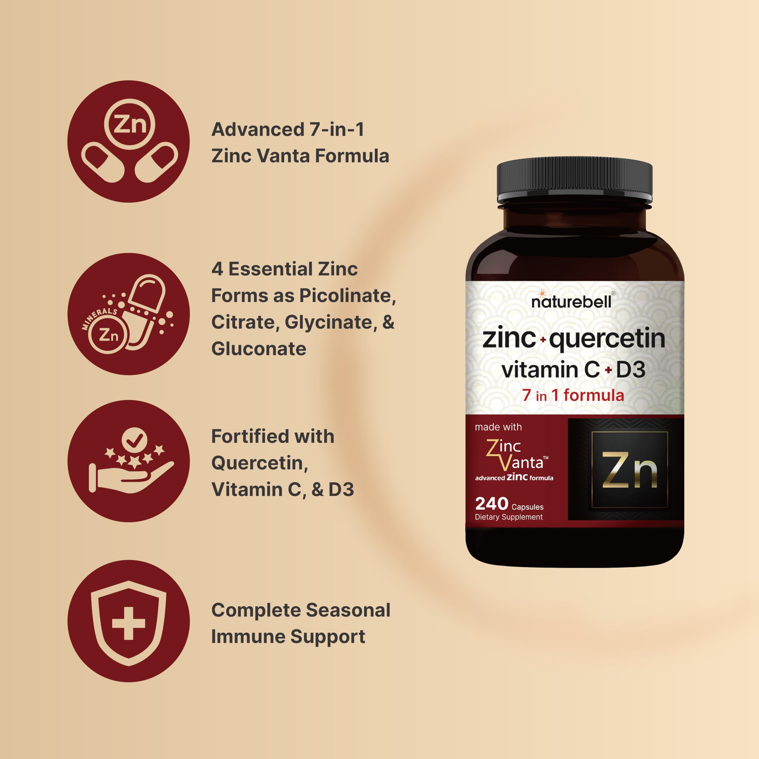 NatureBell Zinc Quercetina: cápsulas para toma diaria