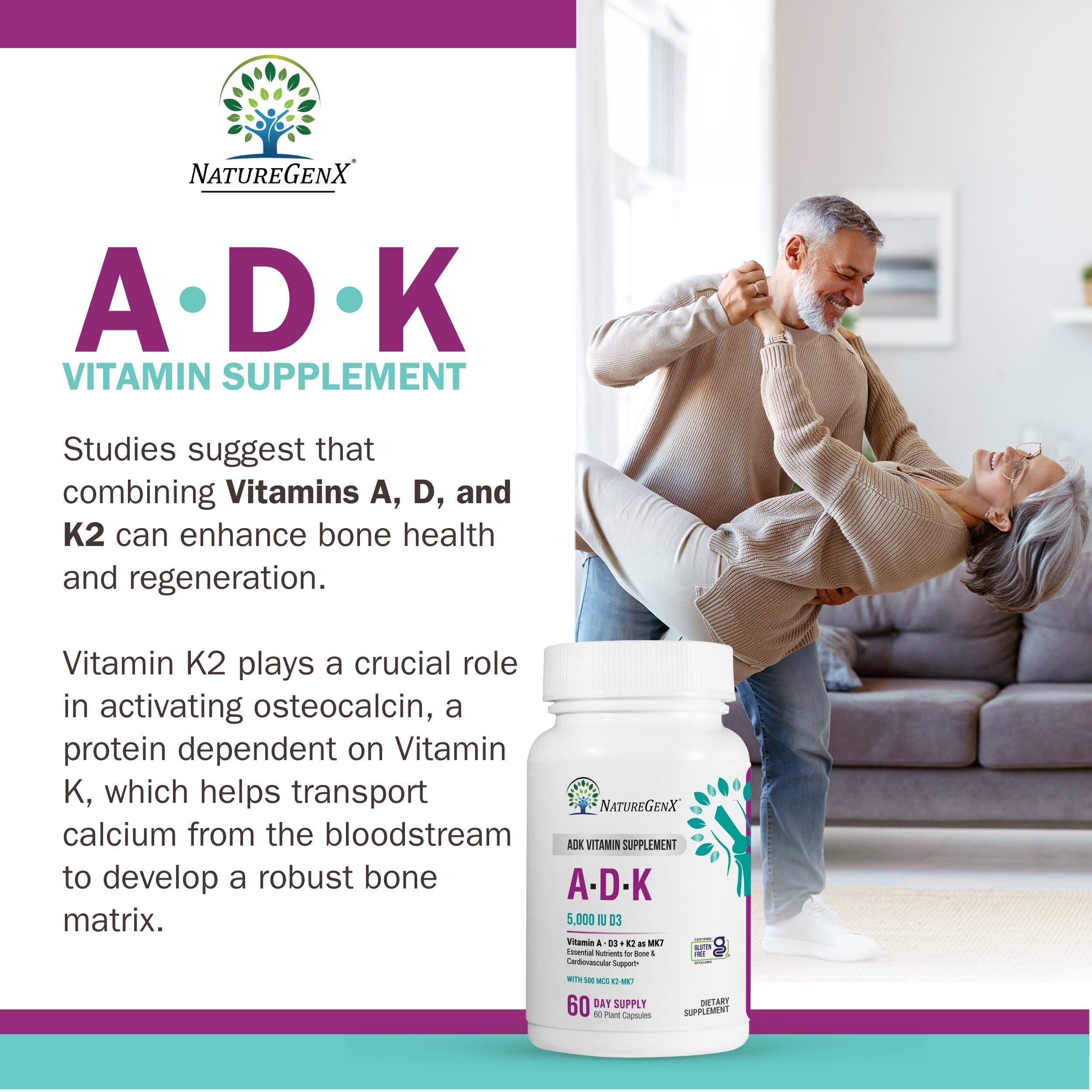 NatureGenX ADK para huesos: envase compacto para casa o viaje.