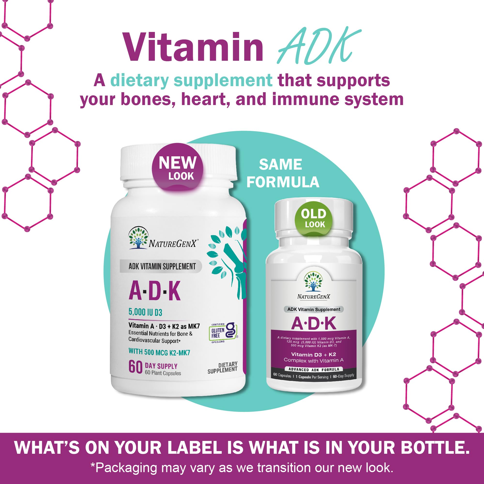 NatureGenX ADK, cápsulas de 60: uso diario para absorción de calcio.