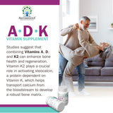 Etiqueta NatureGenX ADK: información clara sobre Vitamina A, D3 y K2.