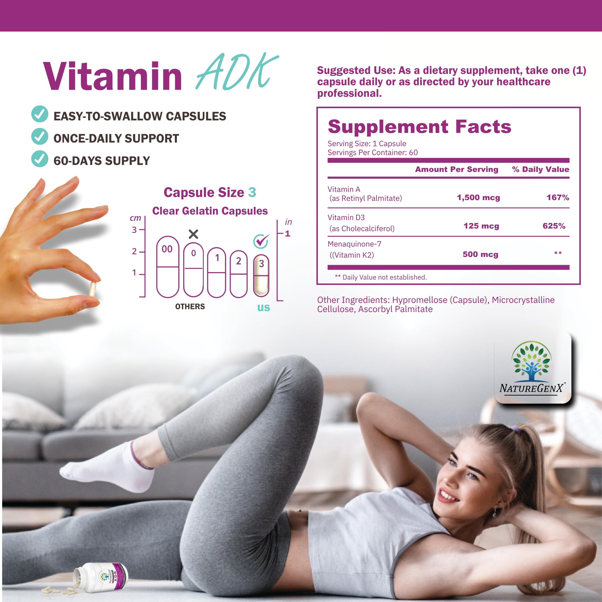Frasco NatureGenX: fabricación en EE. UU., libre de gluten y soja.