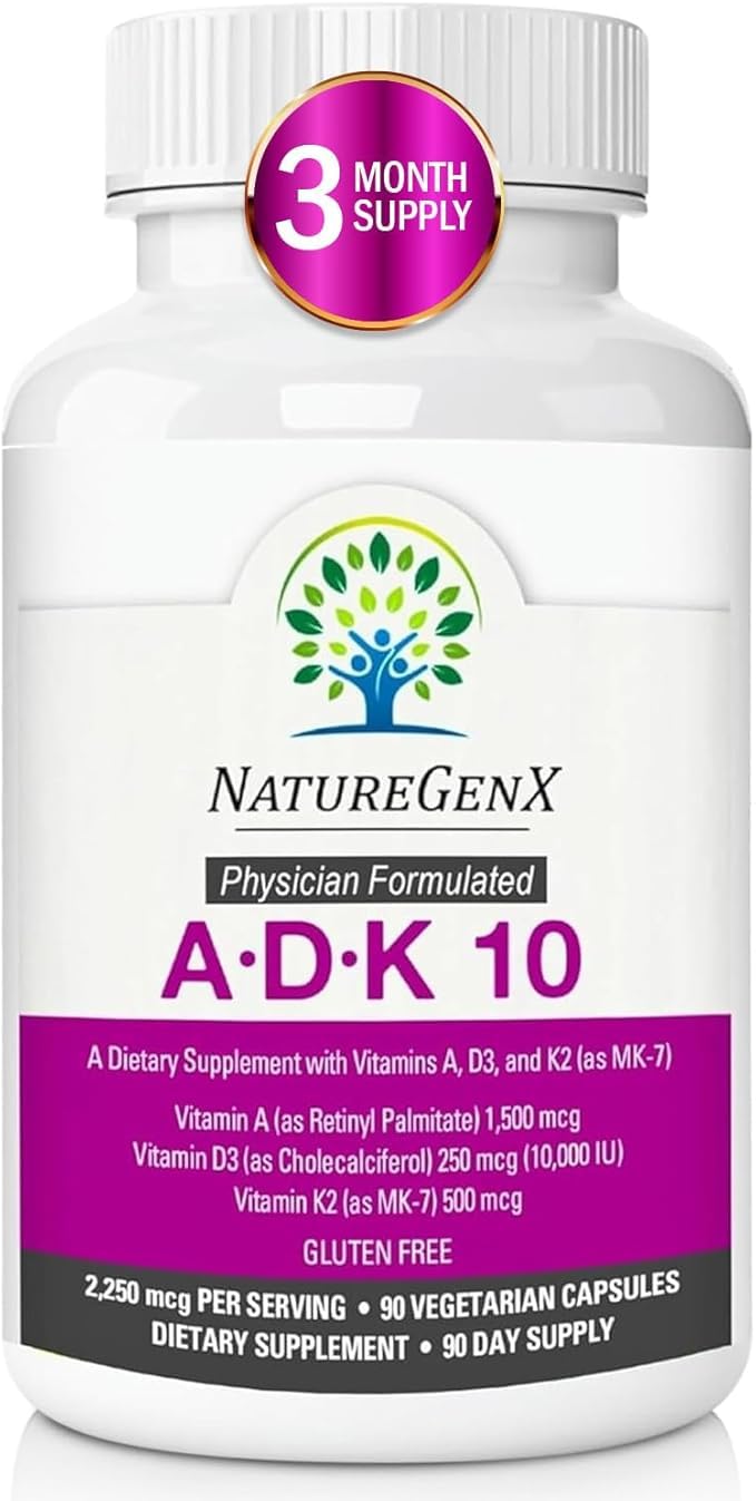 NatureGenX ADK10 botella frente: vista clara para confirmar dosis diaria.
