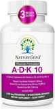 NatureGenX ADK10 botella frente: vista clara para confirmar dosis diaria.