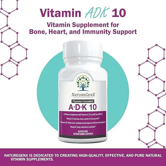 NatureGenX ADK10 botella lateral: etiqueta legible con ingredientes.