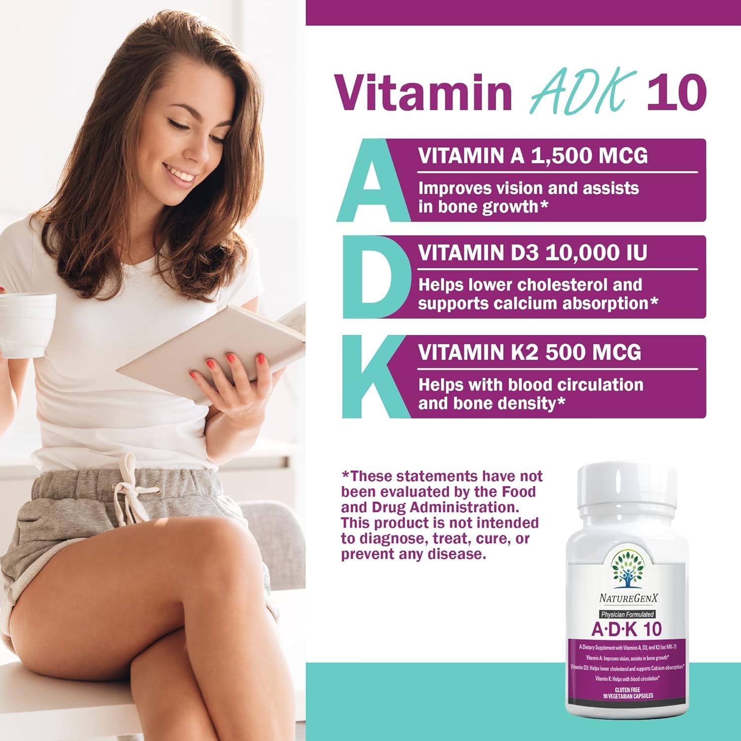 NatureGenX ADK10 cápsulas pequeñas: fáciles de tragar en la rutina.