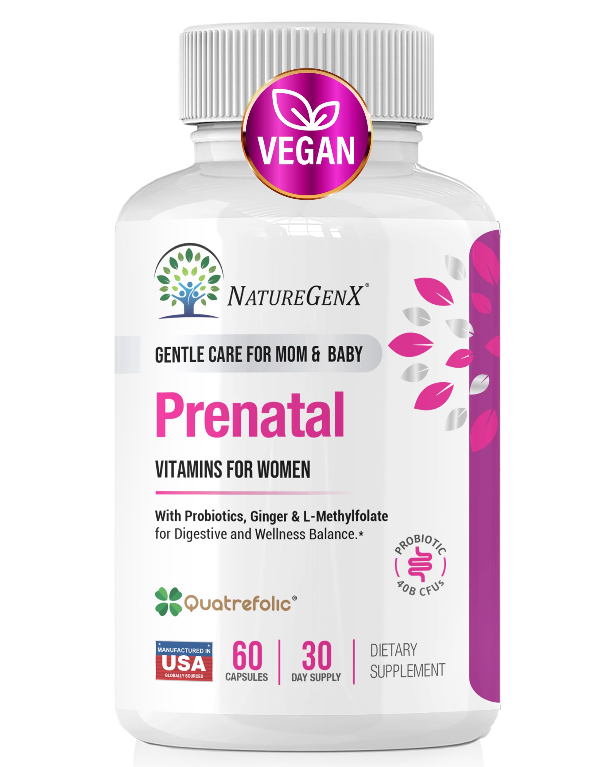 NatureGenX Methyl Prenatal en botella, apoya bienestar materno y desarrollo fetal.