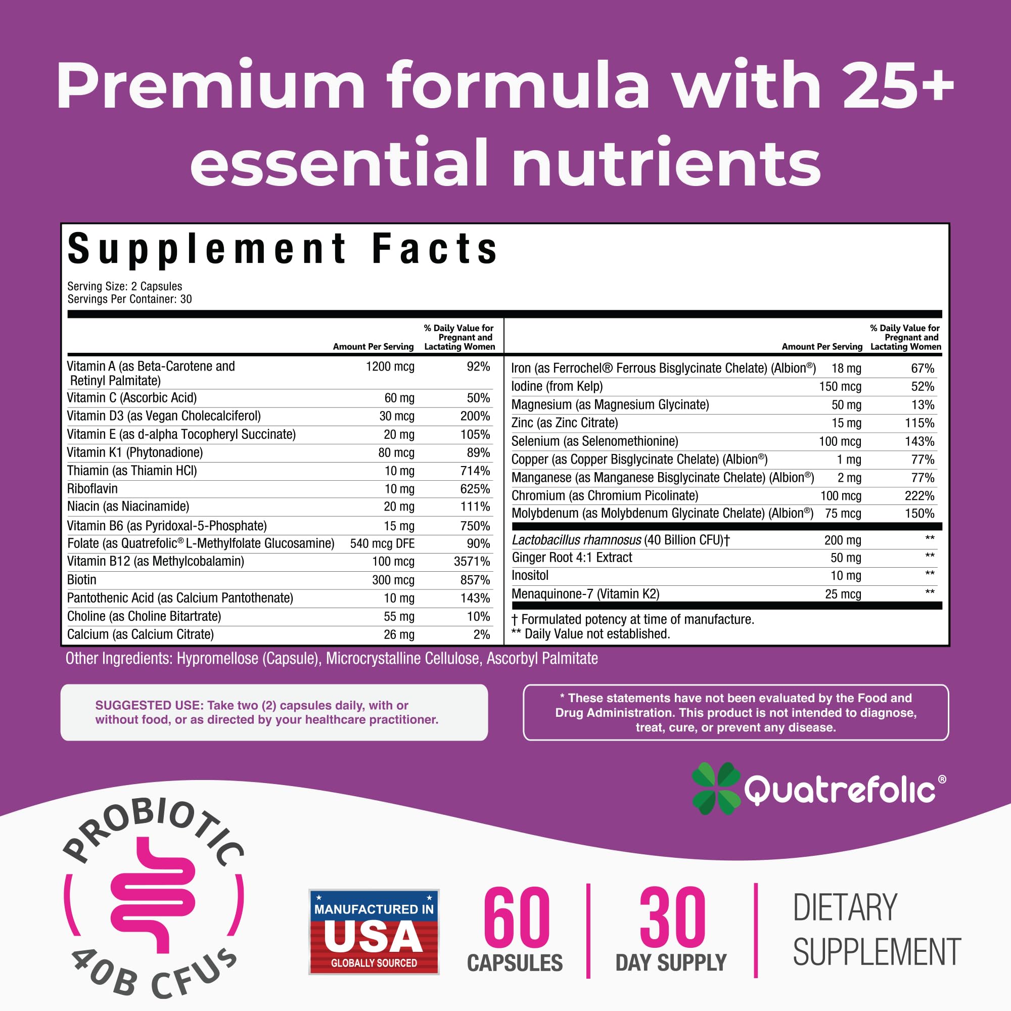 NatureGenX Methyl Prenatal cápsulas fáciles de tragar, absorción eficiente.