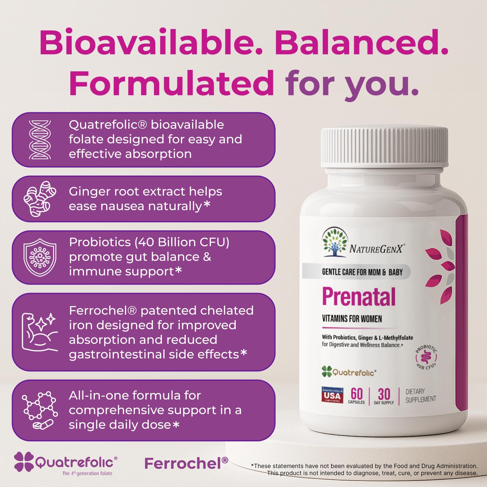 NatureGenX Methyl Prenatal jengibre 4:1, promueve digestión suave durante el embarazo.