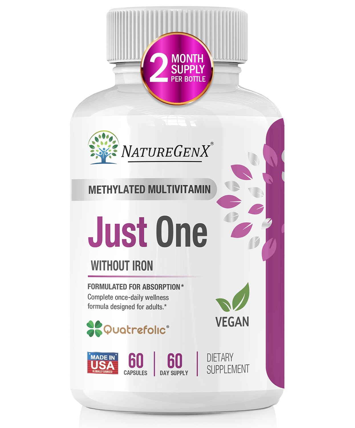 NatureGenX multivitamínico: botella de dosis diaria para equilibrio nutricional.