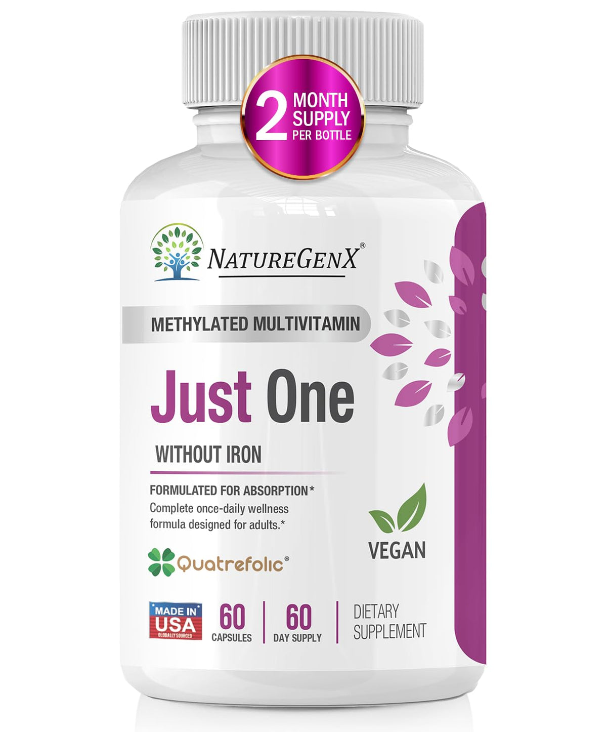 NatureGenX multivitamínico: botella de dosis diaria para equilibrio nutricional.
