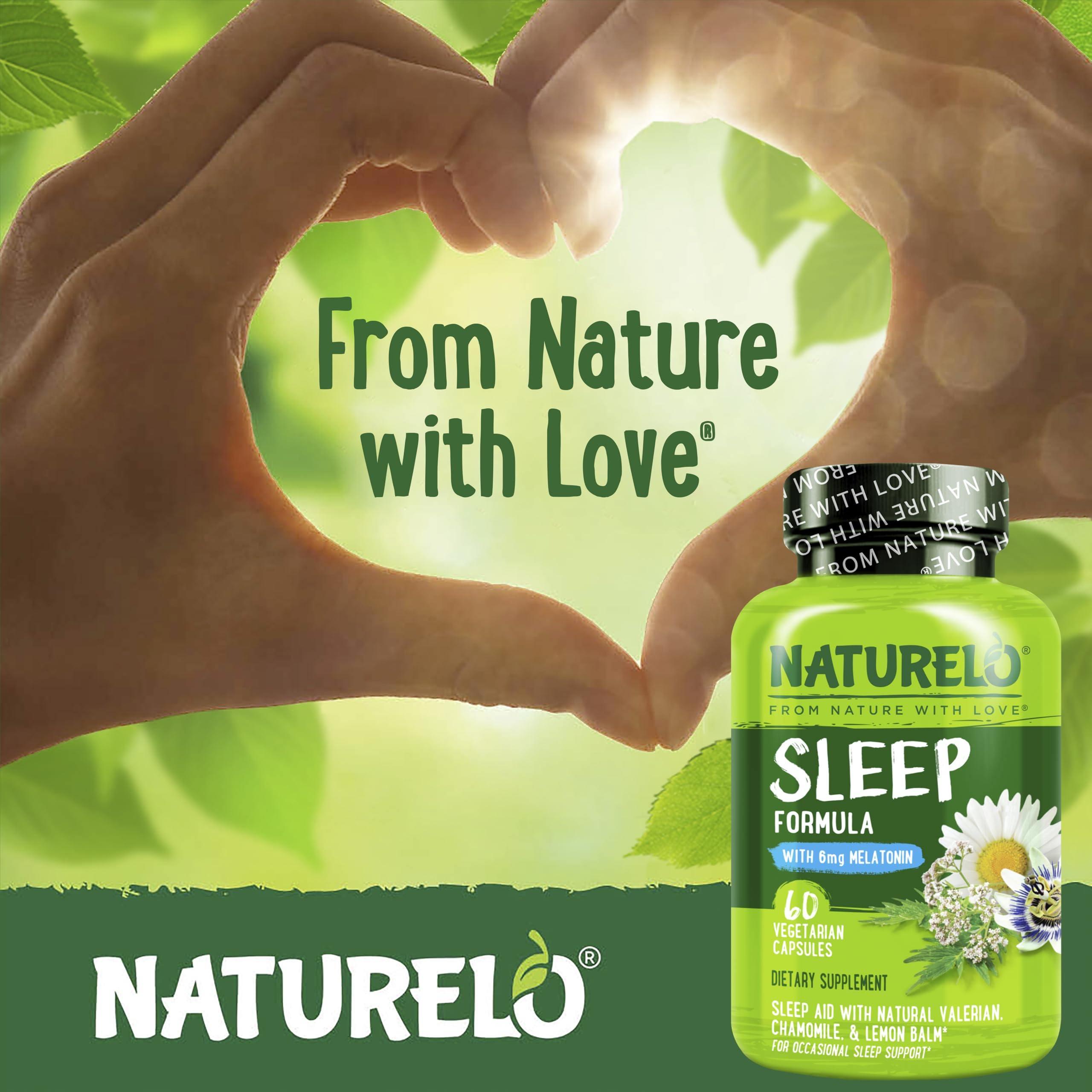 Naturelo ayuda para dormir valeriana y manzanilla en primer plano, promueven relajación