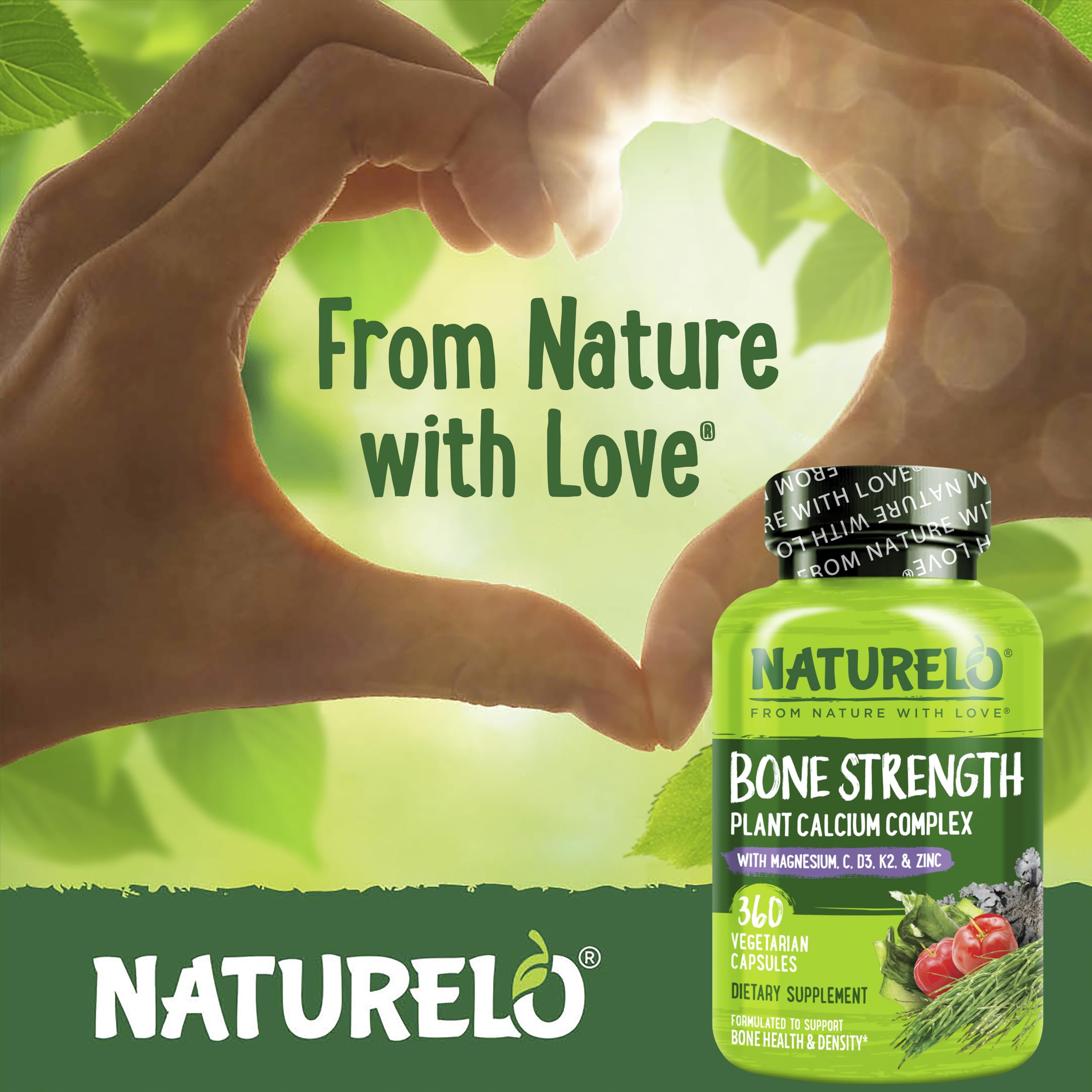 NATURELO botella 360 cápsulas: tamaño práctico para uso mensual.