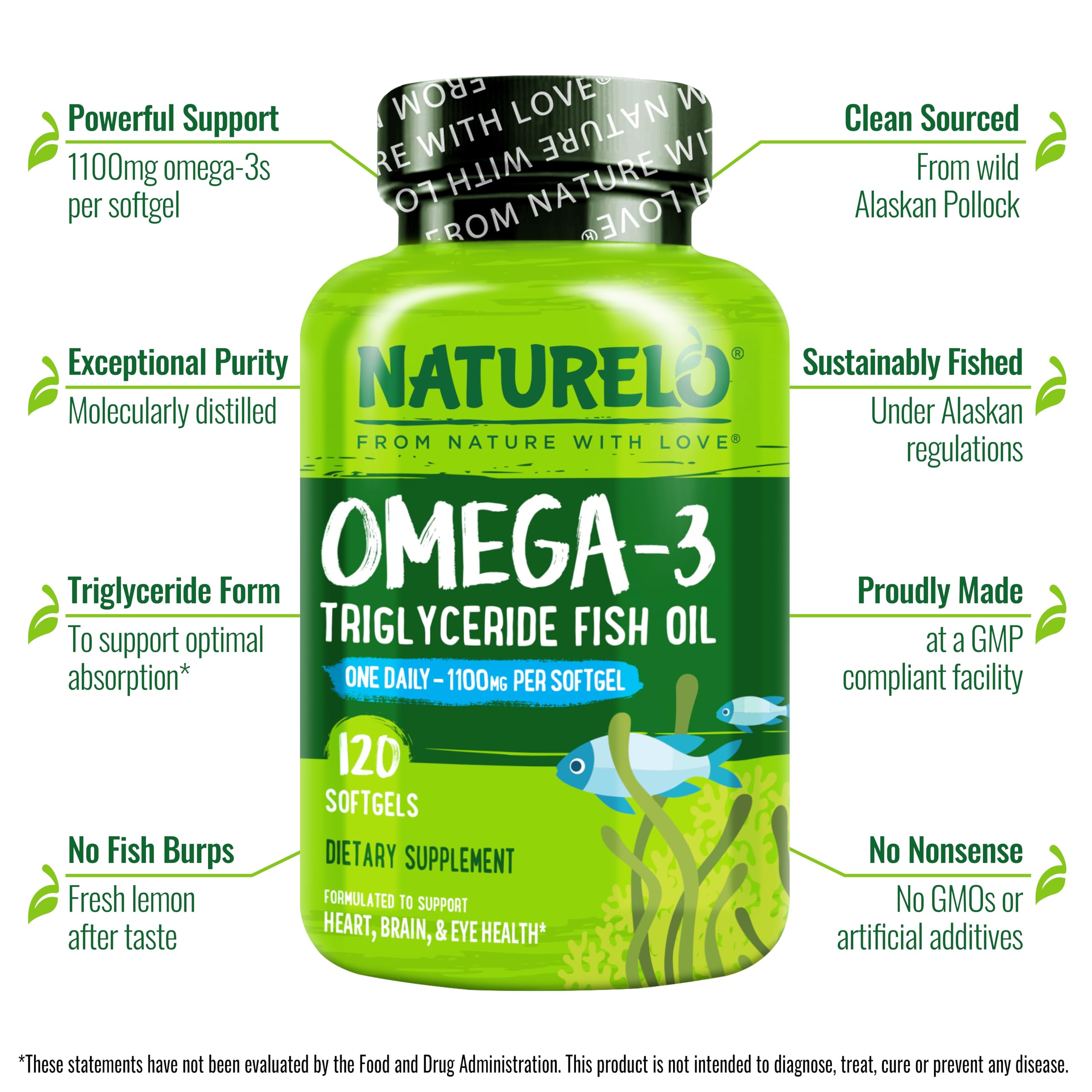 NATURELO Burpless Omega3: detalle de dosis diaria para ingesta conveniente.