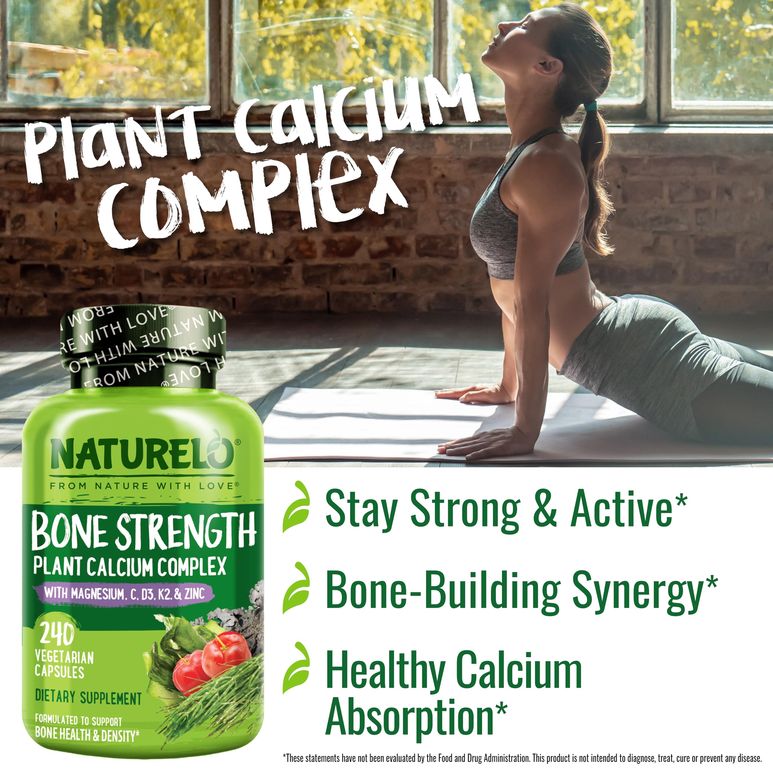 NATURELO Cápsulas calcio 600 mg, envase mostrado para uso diario.