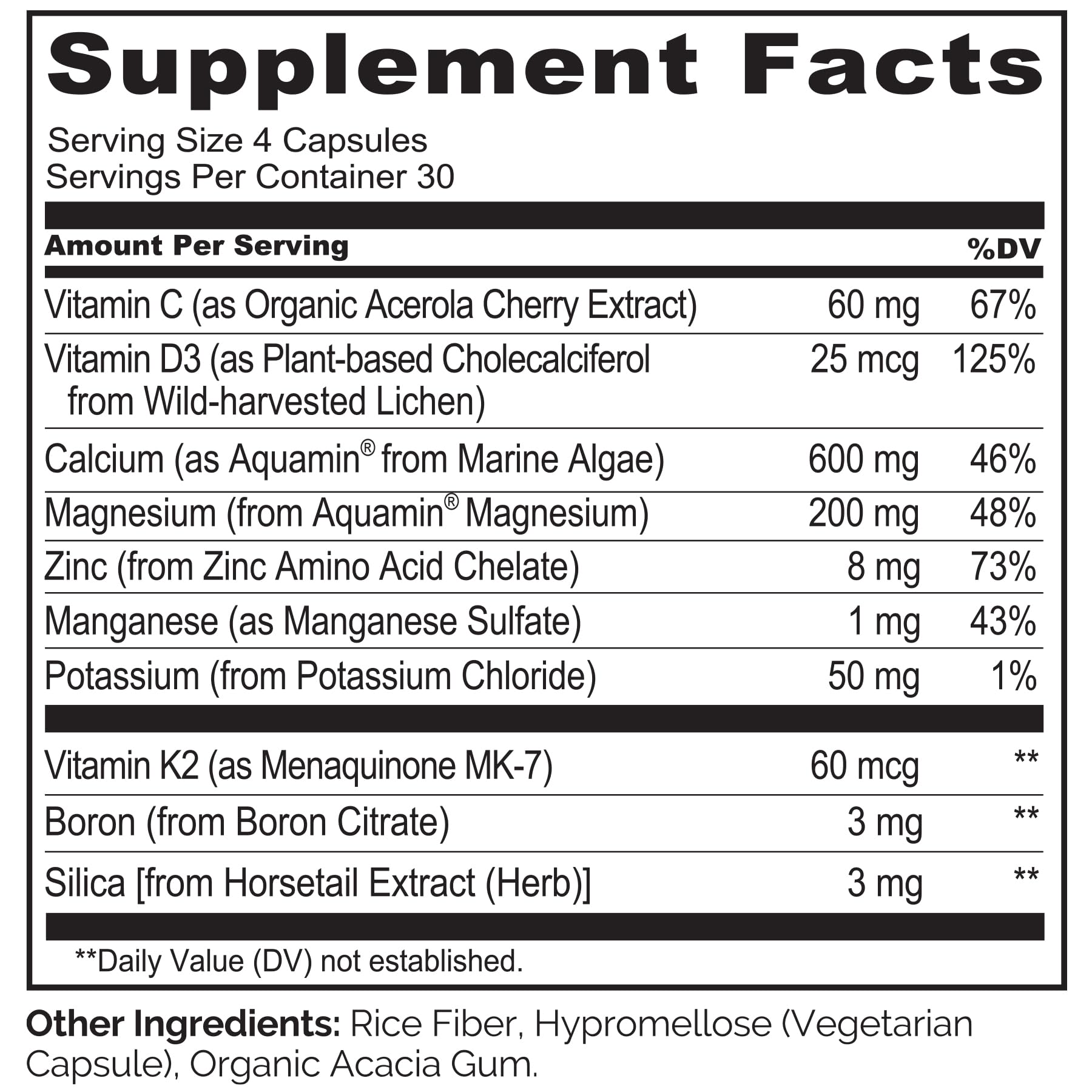 Naturelo etiqueta muestra vitaminas clave para densidad ósea saludable.
