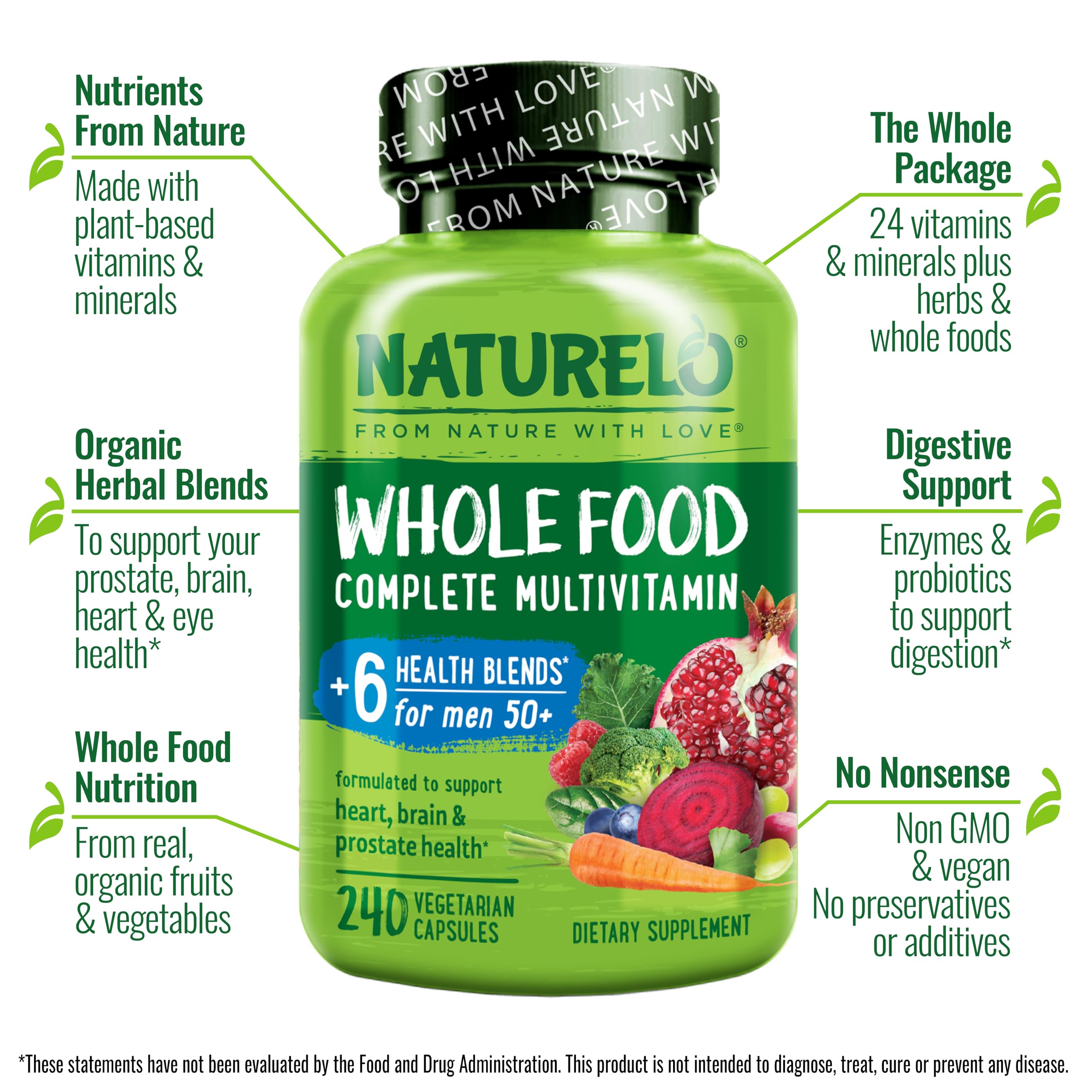 NATURELO etiqueta frontal orgánica destaca ingredientes vegetales para nutrición consciente.