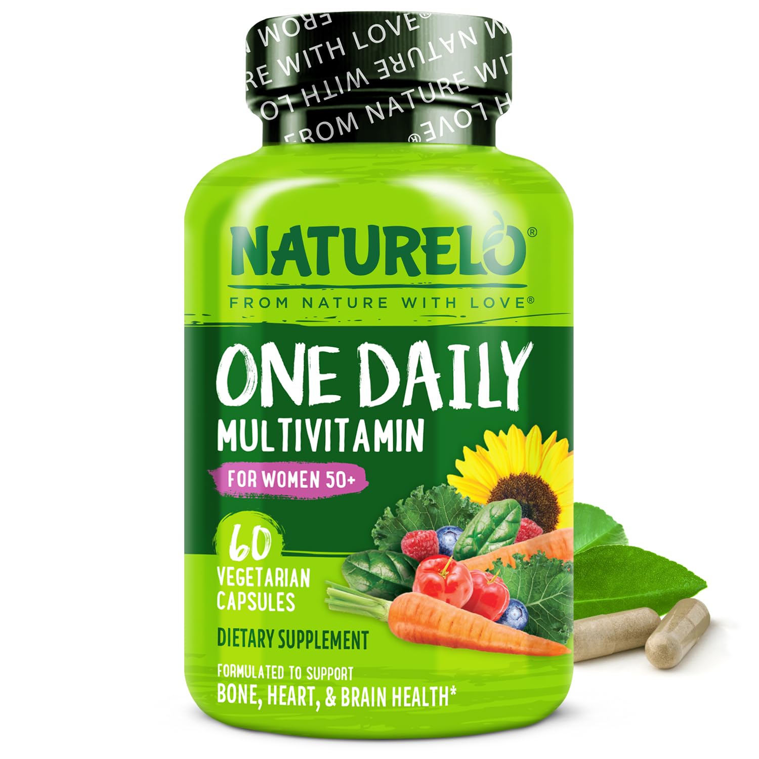 Naturelo Multivitamínico Diario para mujeres 50+ en empaque, apoya la vitalidad diaria.