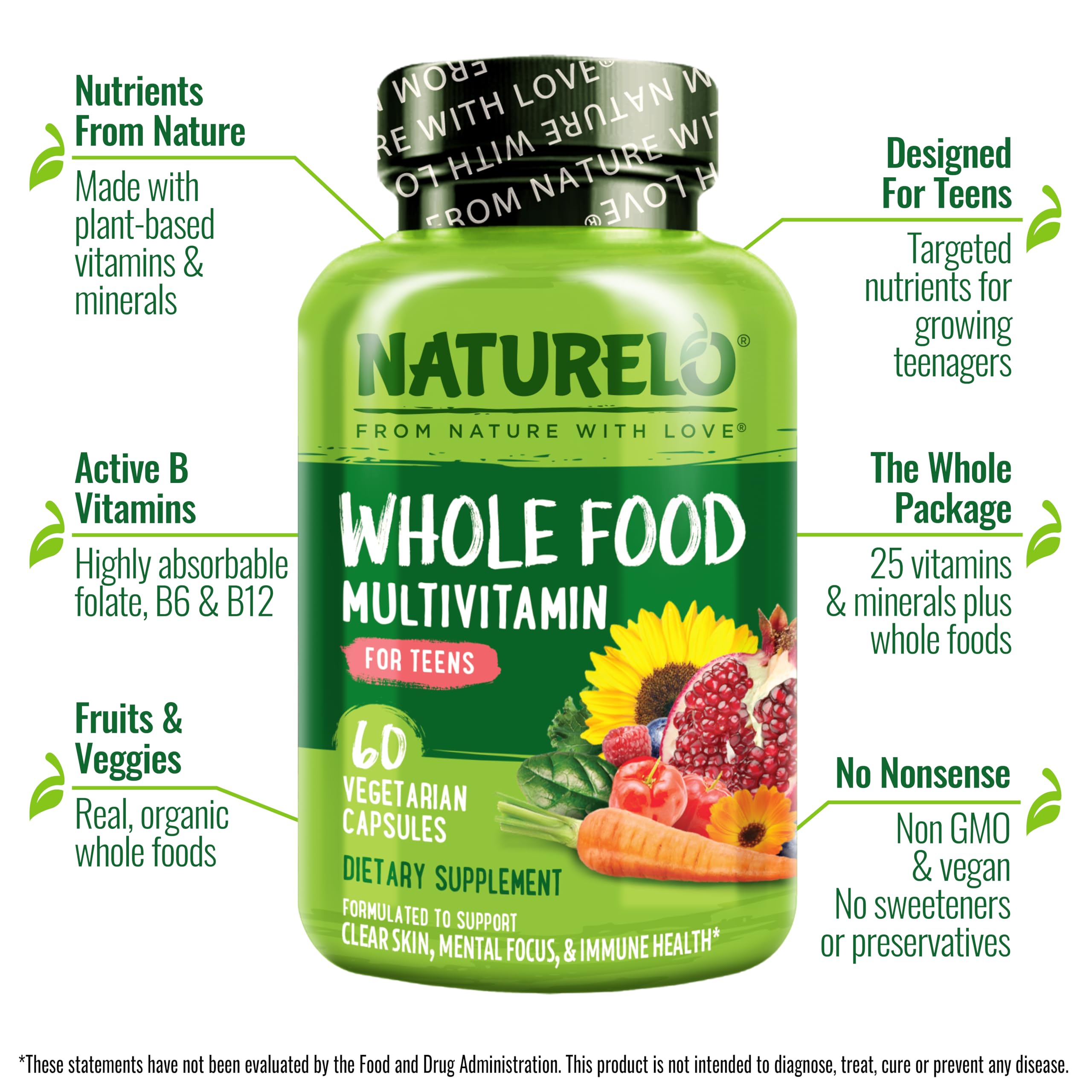 Naturelo multivitaminas adolescentes, cápsulas en frasco para crecimiento y energía diaria